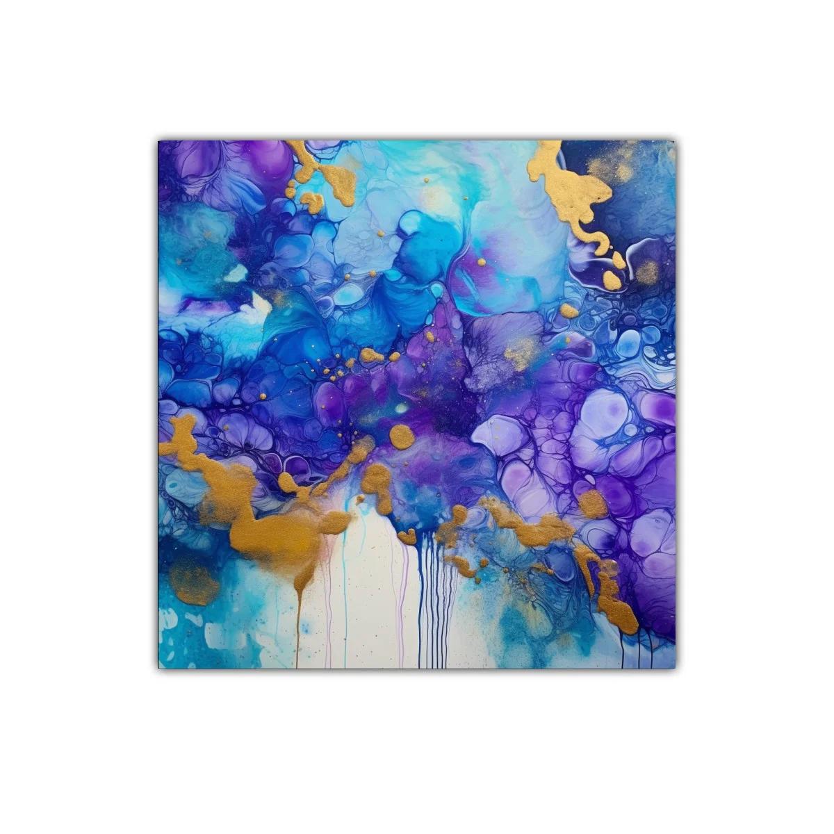 Cuadro abstracto en tonos azules y violetas con notas doradas — miniatura 1