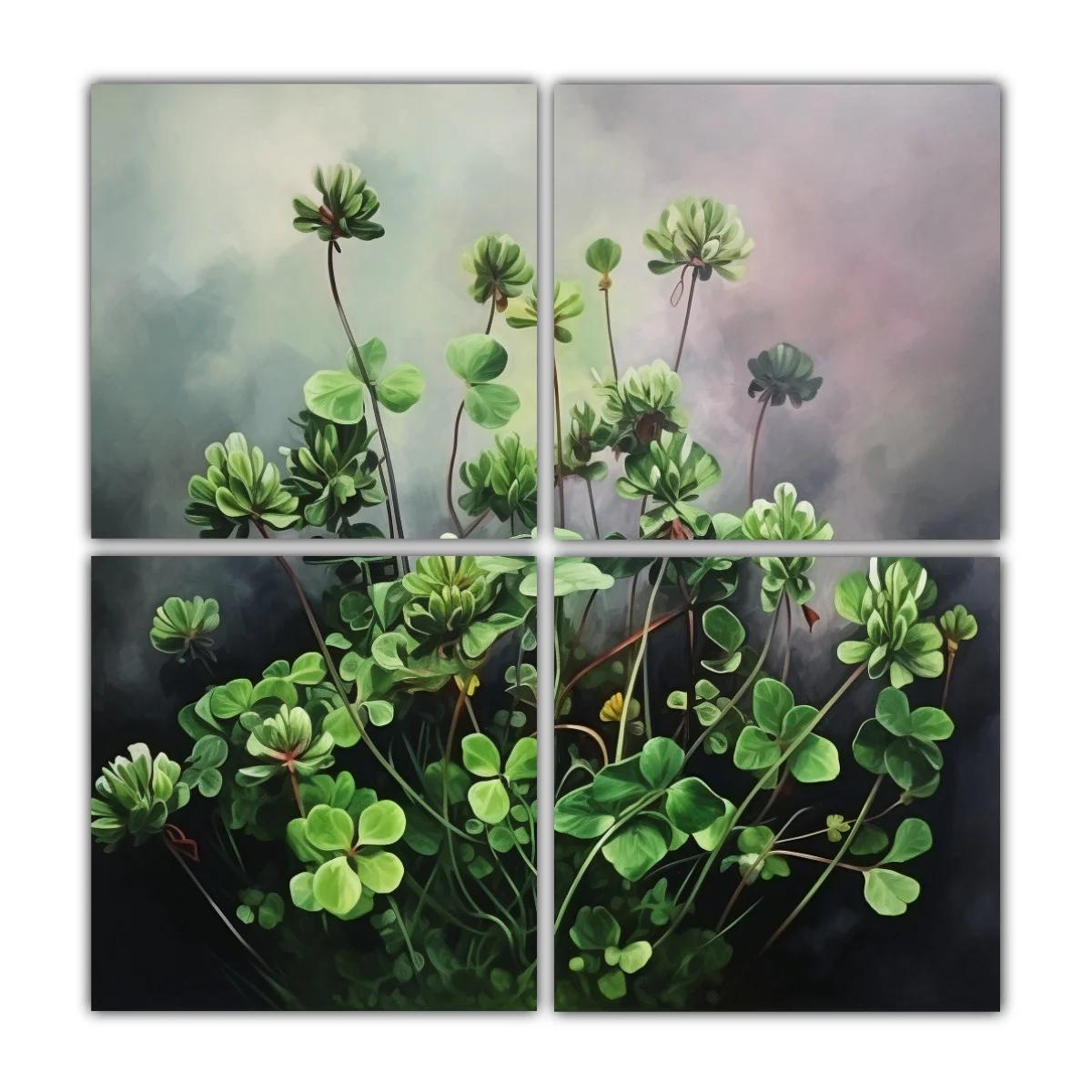 Cuadro decorativo con tréboles verdes y fondo neutro — miniatura 1