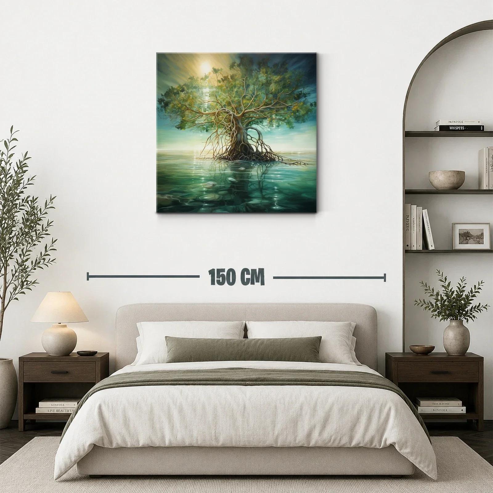 Árbol solitario sobre aguas tranquilas en tonos naturales — miniatura 3