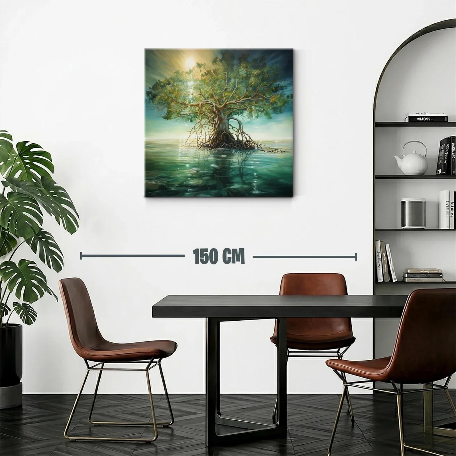 Árbol solitario sobre aguas tranquilas en tonos naturales — miniatura 2