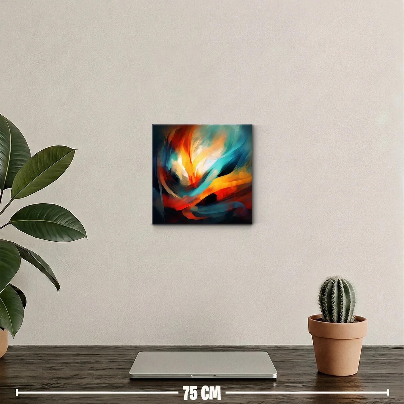 Cuadro abstracto con vibrantes tonos cálidos y fríos en movimiento — miniatura 2