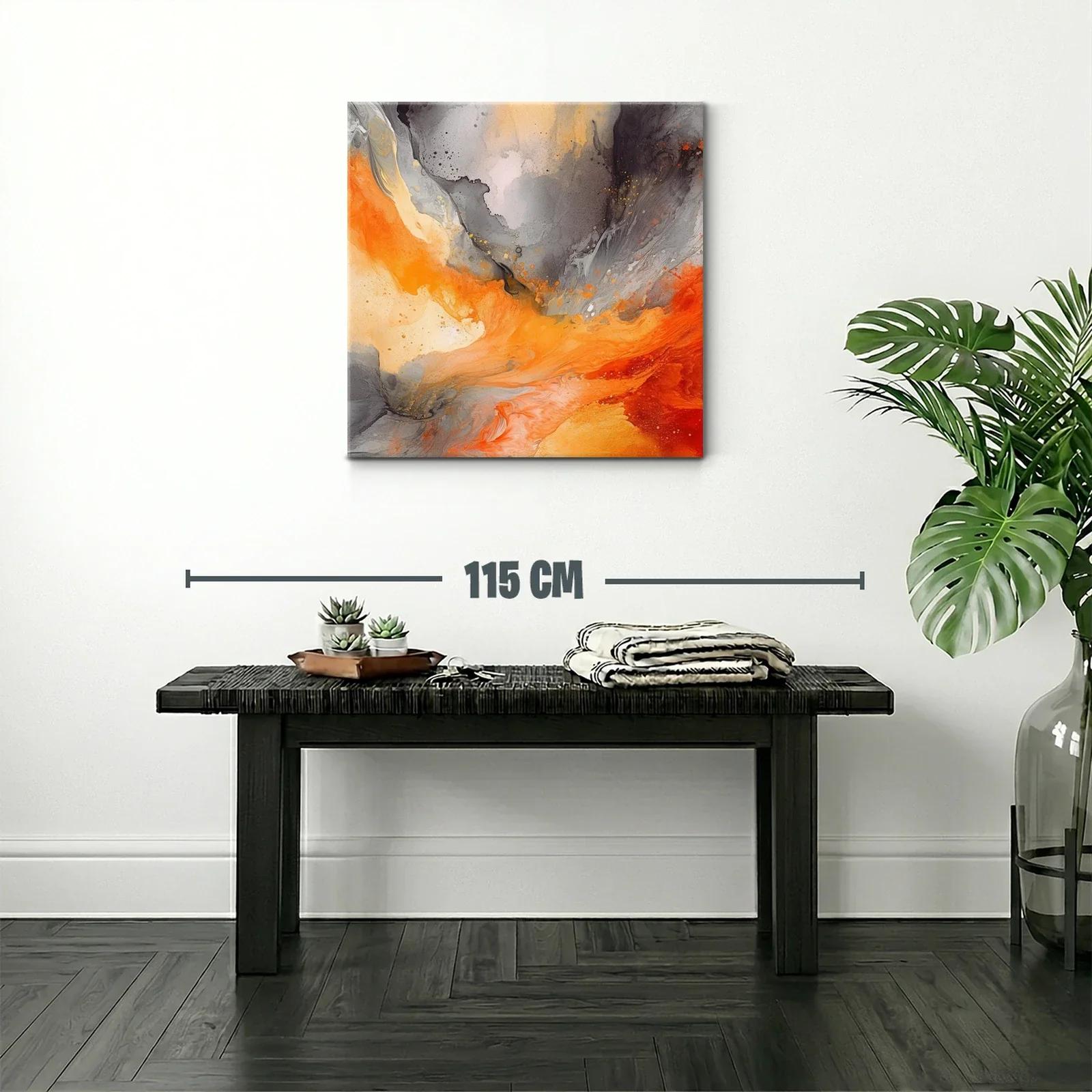 Cuadro abstracto con vibrantes tonos naranjas y grises — miniatura 2