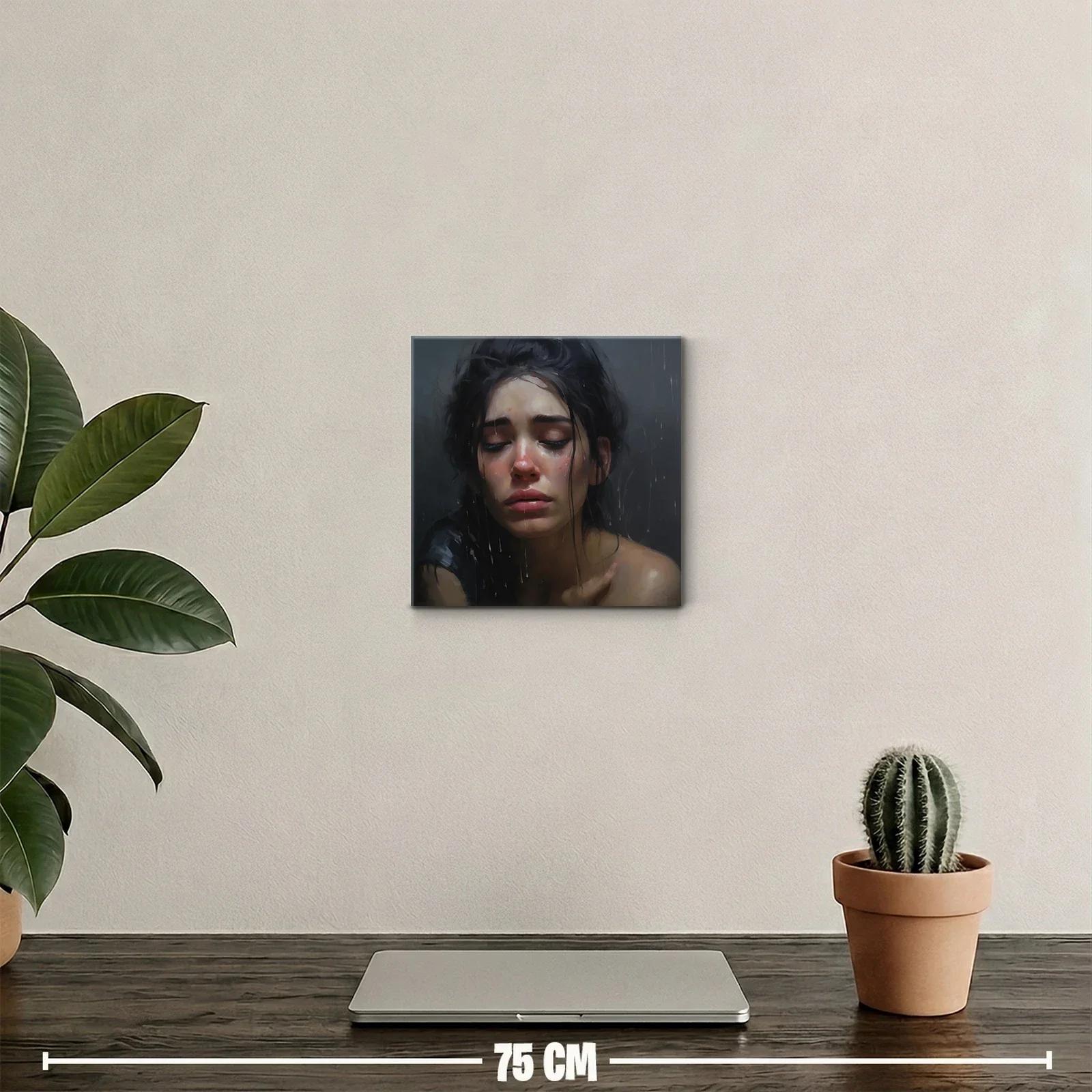 Retrato emotivo de mujer bajo la lluvia en tonos oscuros — miniatura 2