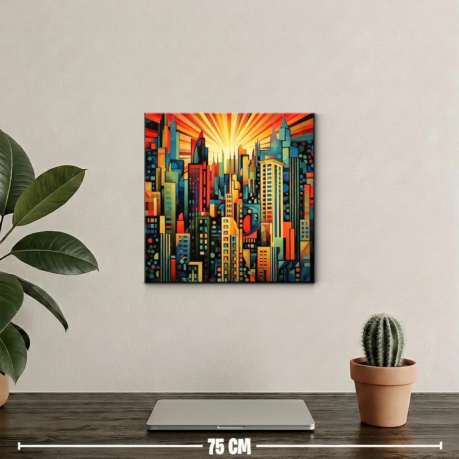 Vibrante ciudad moderna con luz radiante al amanecer — miniatura 2