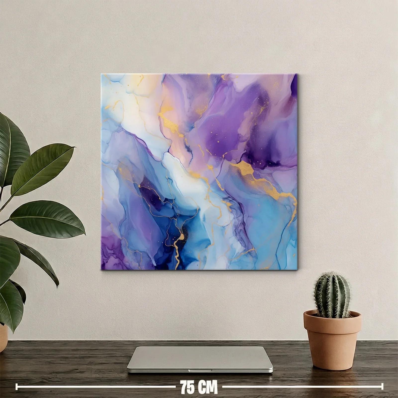 Cuadro abstracto en tonos azul y violeta con detalles dorados — miniatura 2