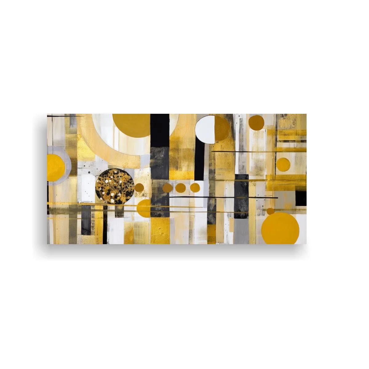 Cuadro de círculos mostaza con franjas y bloques rectangulares — imagen principal