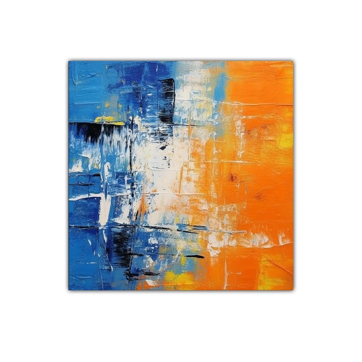 Cuadro abstracto vibrante con contrastes en azul y naranja — miniatura 1