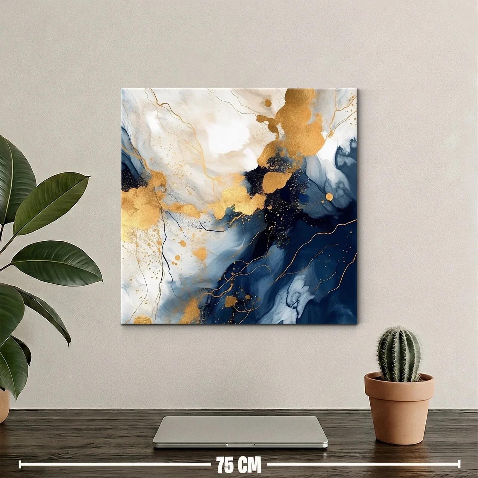 Cuadro abstracto con tonos dorados y azules profundos — miniatura 2
