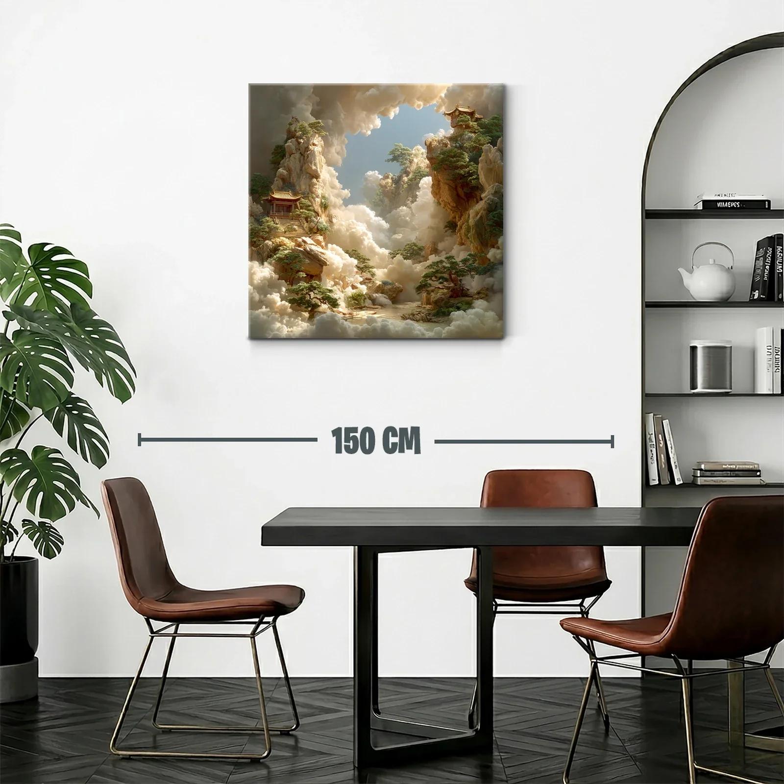 Paisaje onírico con templos en jardines elevados y nubes doradas — miniatura 2