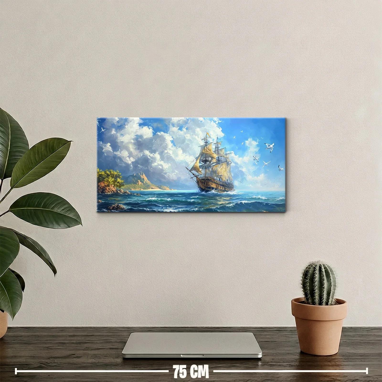 Cuadro velero antiguo en mar agitado — miniatura 2