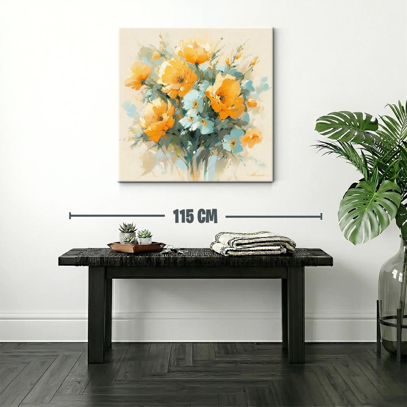 Ramo floral vibrante con tonos cálidos y azules suaves — miniatura 2