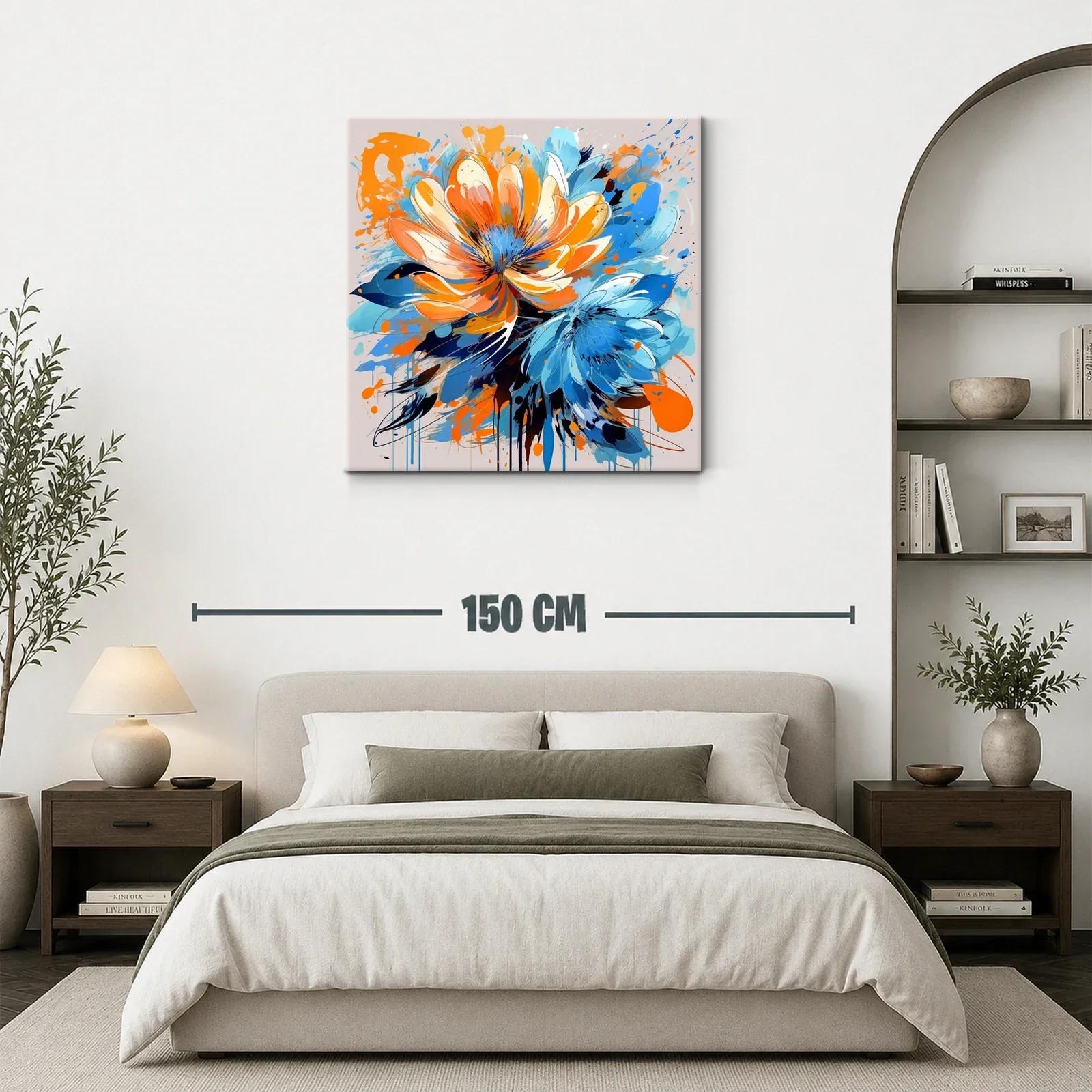 Cuadro vibrante con flores en tonos azul y naranja — miniatura 3