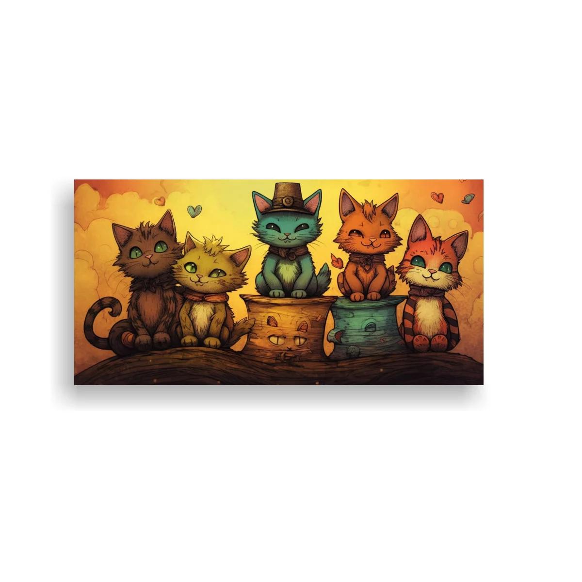 Cuadro cinco gatos con sombrero y moños — imagen principal