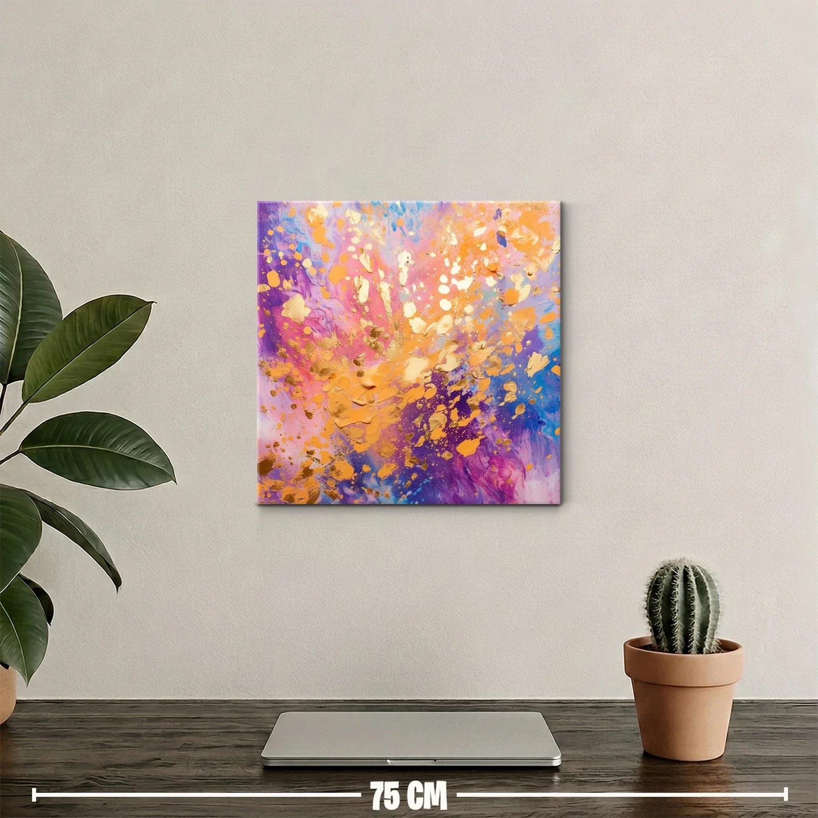 Cuadro abstracto con vibrantes tonos dorados y púrpuras — miniatura 2