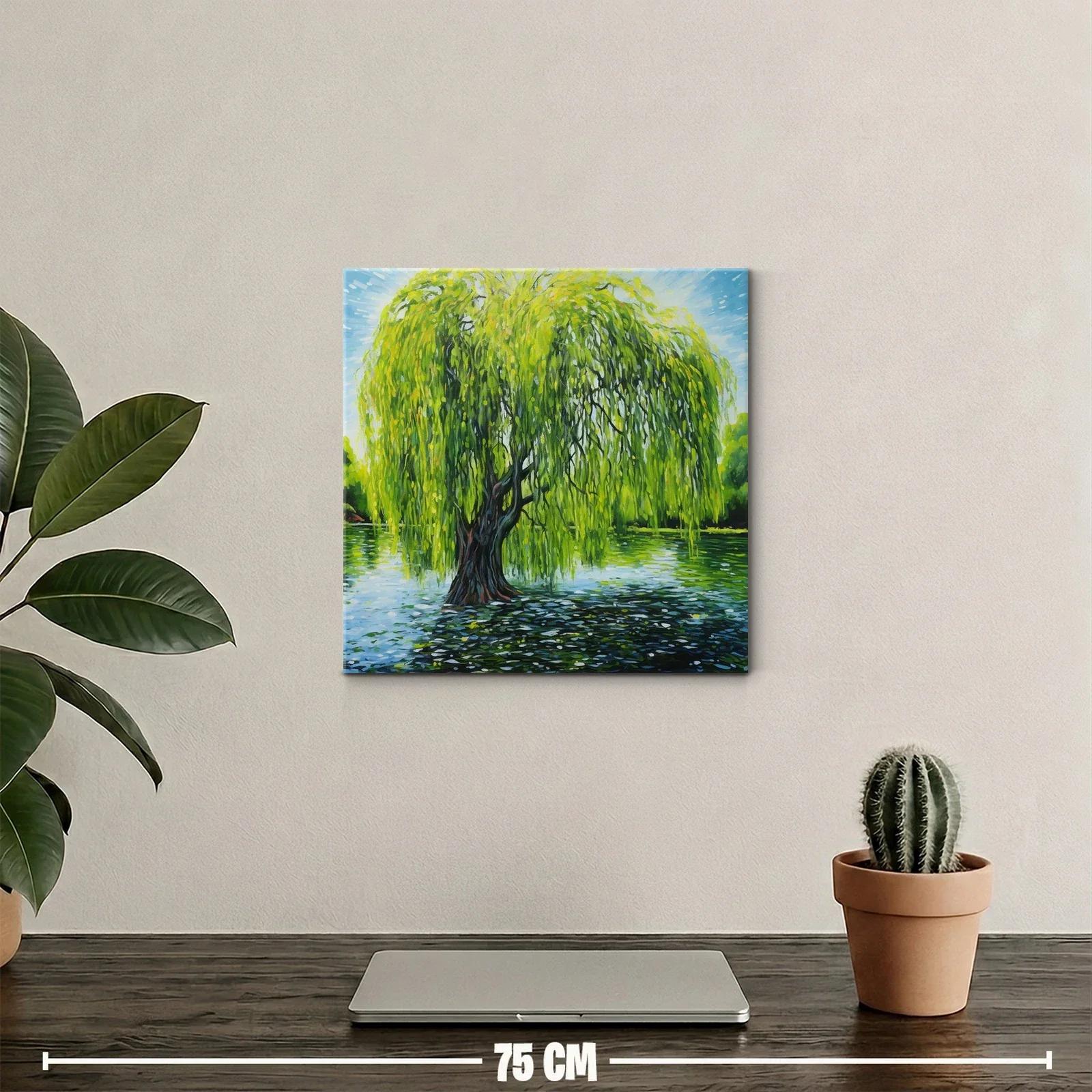 Árbol de sauce sobre el agua con luz vibrante — miniatura 2