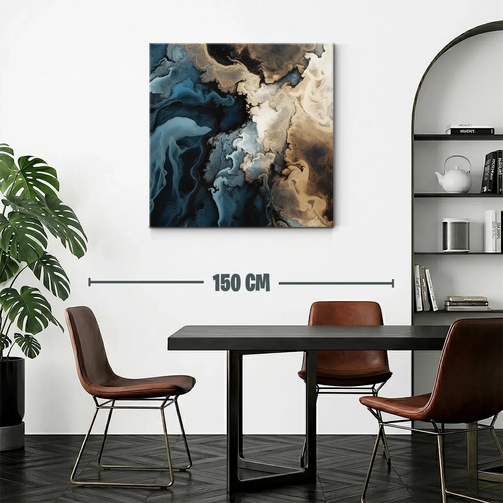 Cuadro abstracto con tonos tierra y azul profundo — miniatura 2