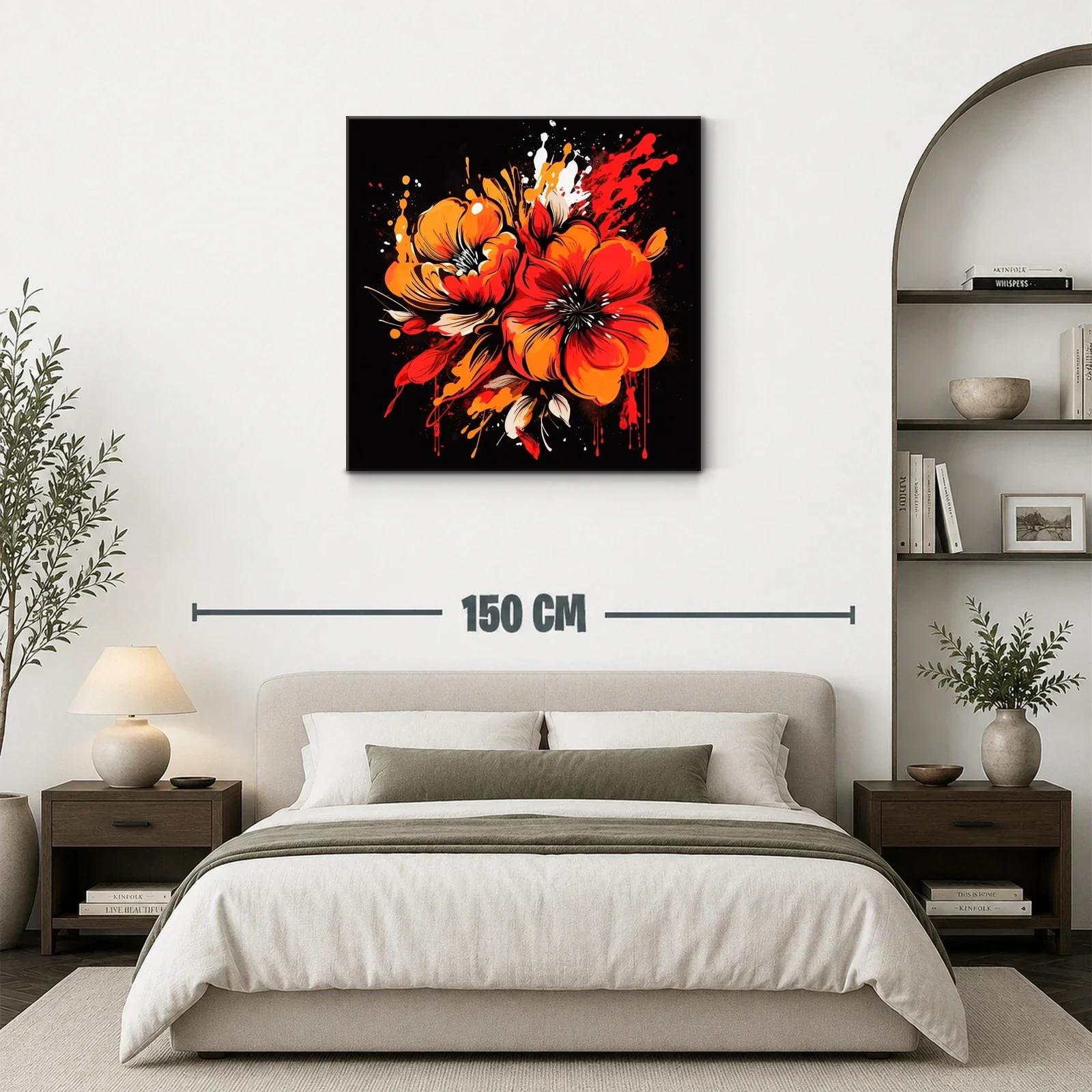 Flores vibrantes en tonos rojos y naranjas sobre fondo oscuro — miniatura 3