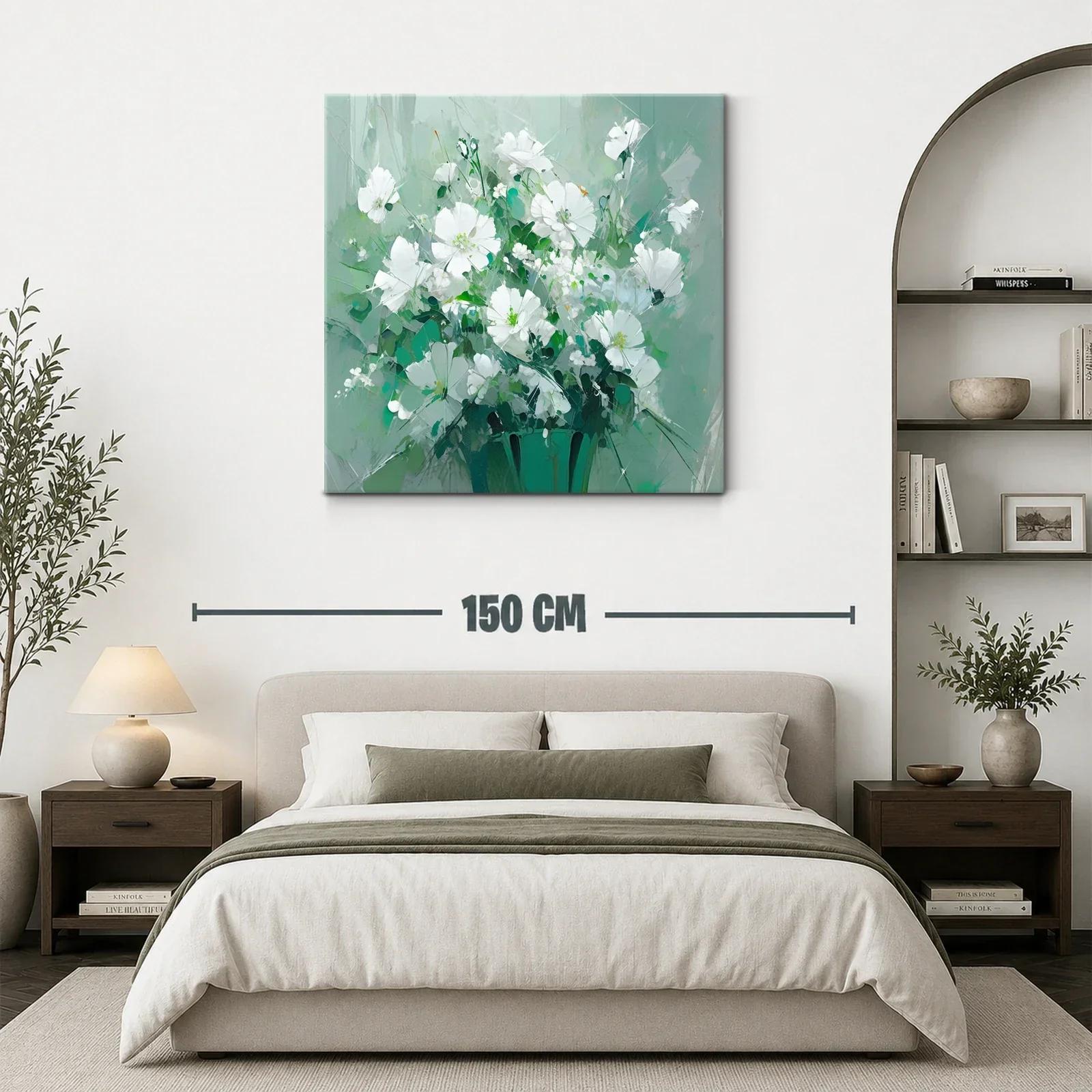 Ramo de flores blancas con fondo verde suave — miniatura 3