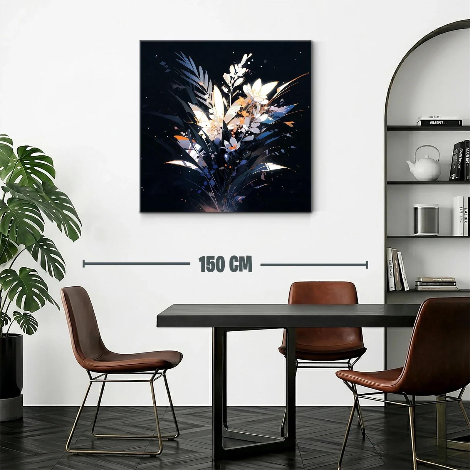 Cuadro moderno con ramo floral iluminado sobre fondo oscuro — miniatura 2