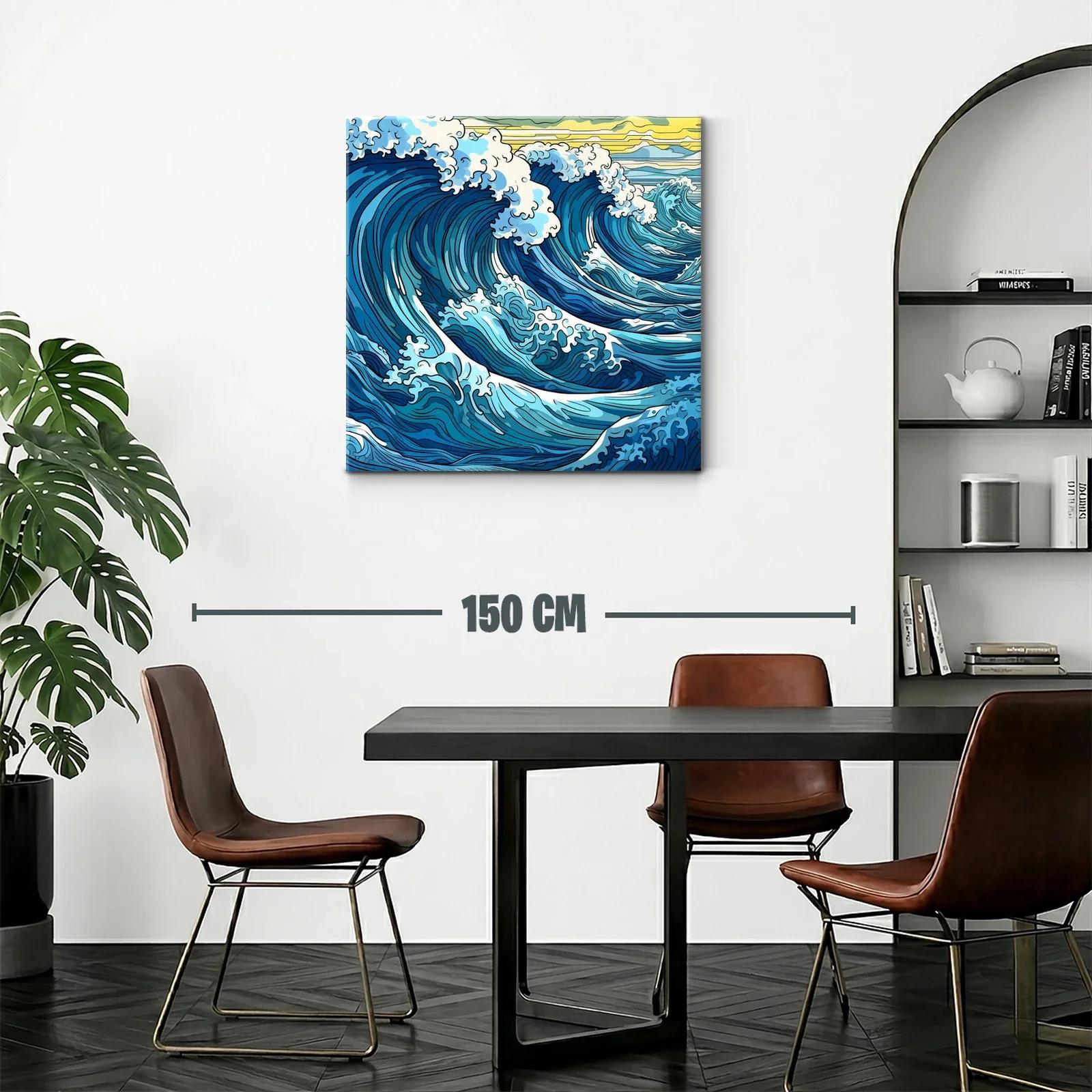 Vibrantes olas azules con espuma blanca y cielo amarillo — miniatura 2