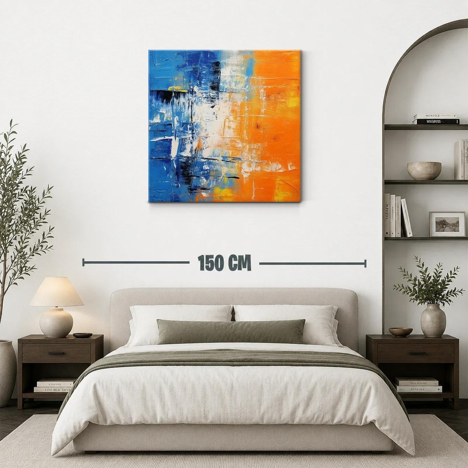 Cuadro abstracto vibrante con contrastes en azul y naranja — miniatura 3