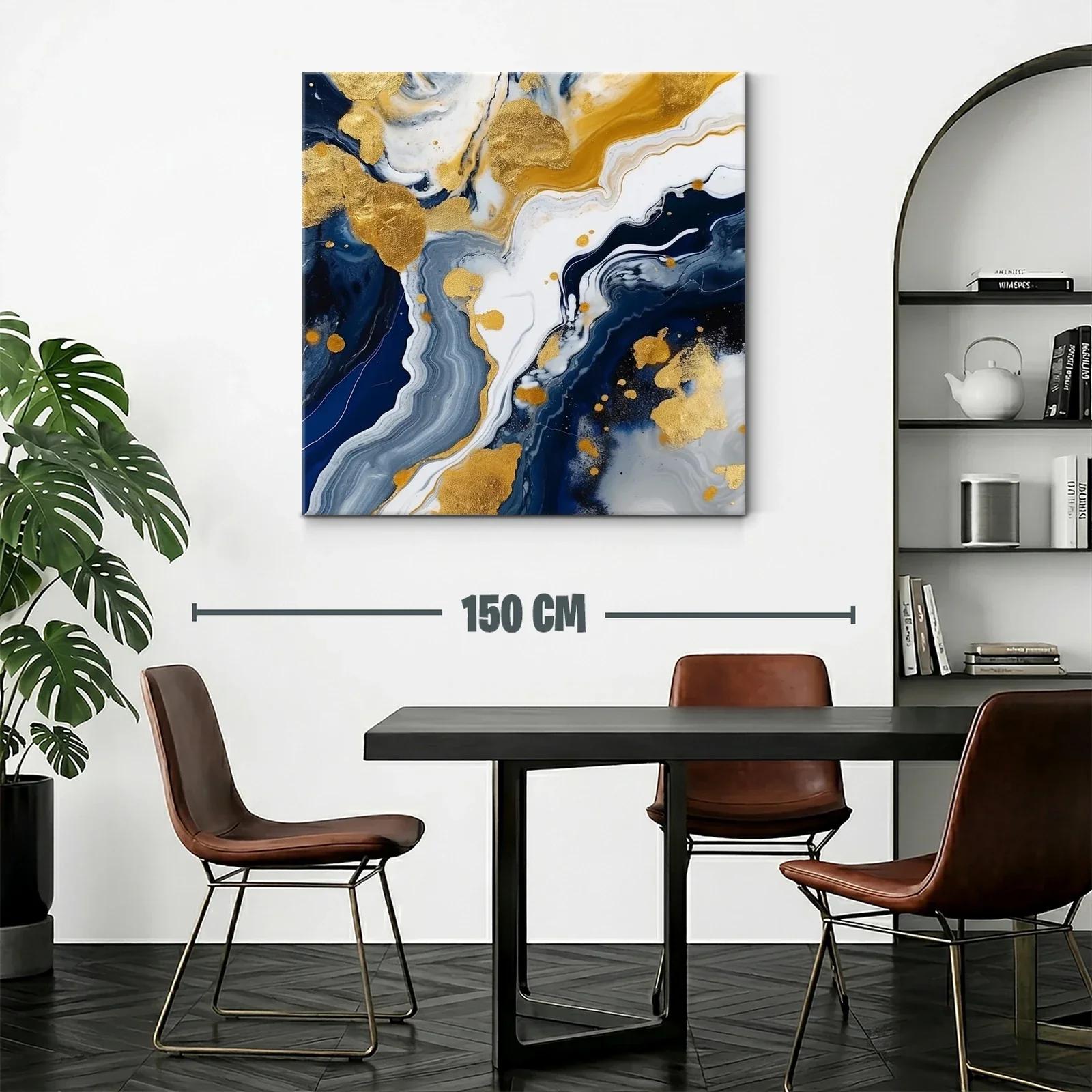 Arte abstracto en tonos dorados y azul profundo elegante — miniatura 2
