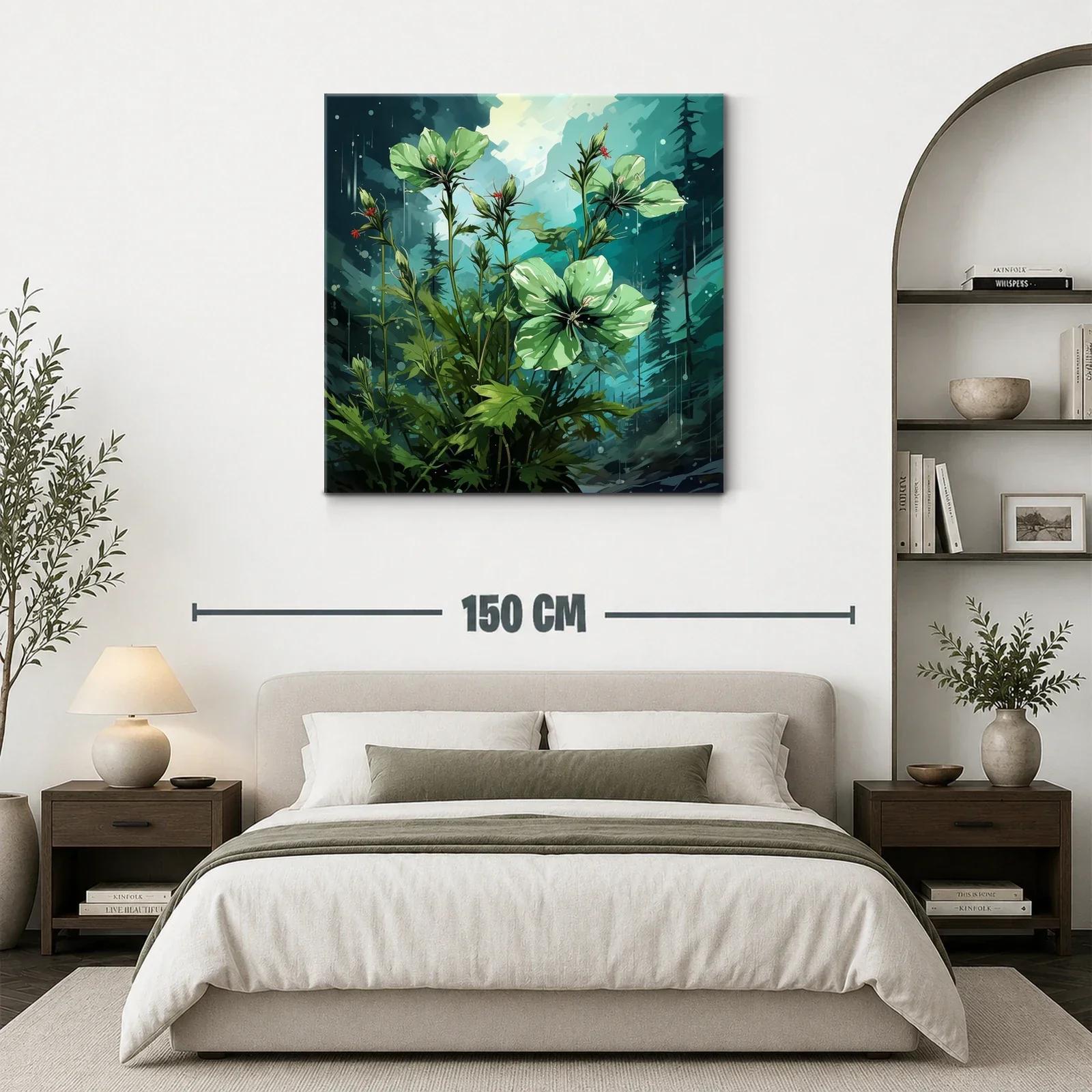 Flores verdes en fondo azul con atmósfera mística — miniatura 3