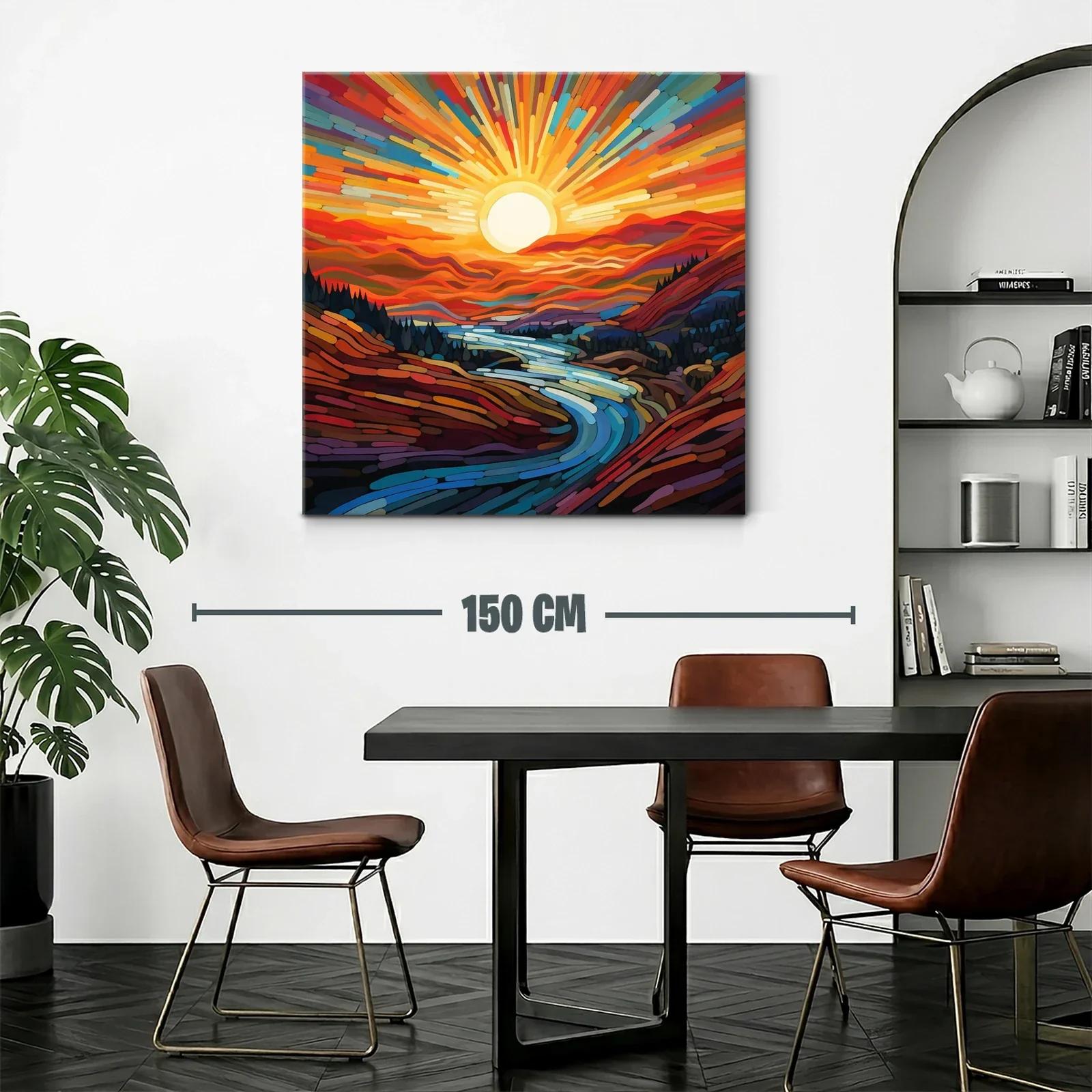 Paisaje vibrante con río y sol radiante al amanecer — miniatura 2