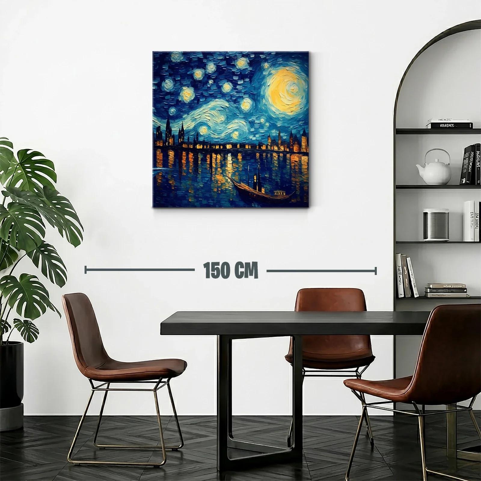 Paisaje nocturno vibrante con cielo estrellado y reflejos urbanos — miniatura 2
