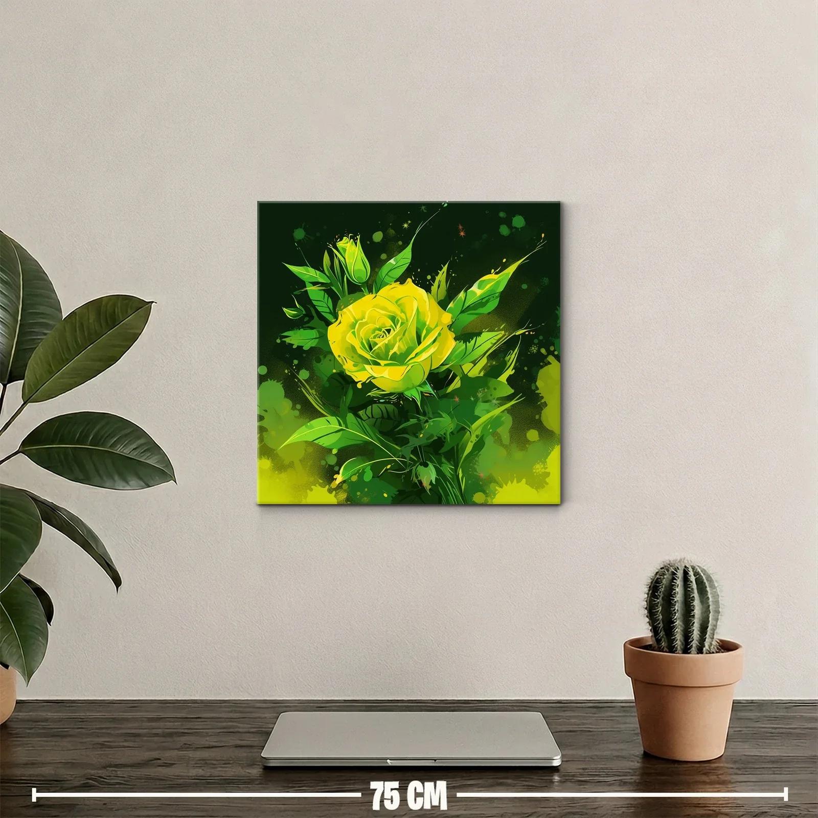 Rosa amarilla vibrante sobre fondo verde intenso — miniatura 2