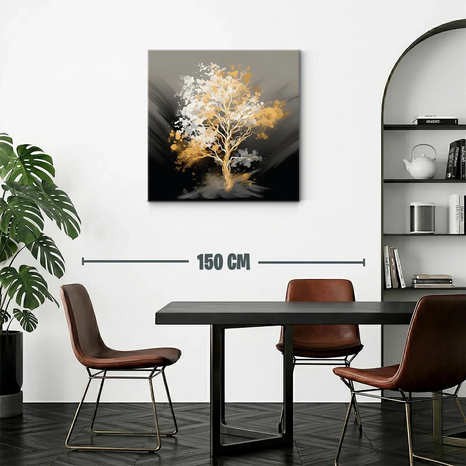 Árbol dorado con pinceladas abstractas en tonos neutros — miniatura 2
