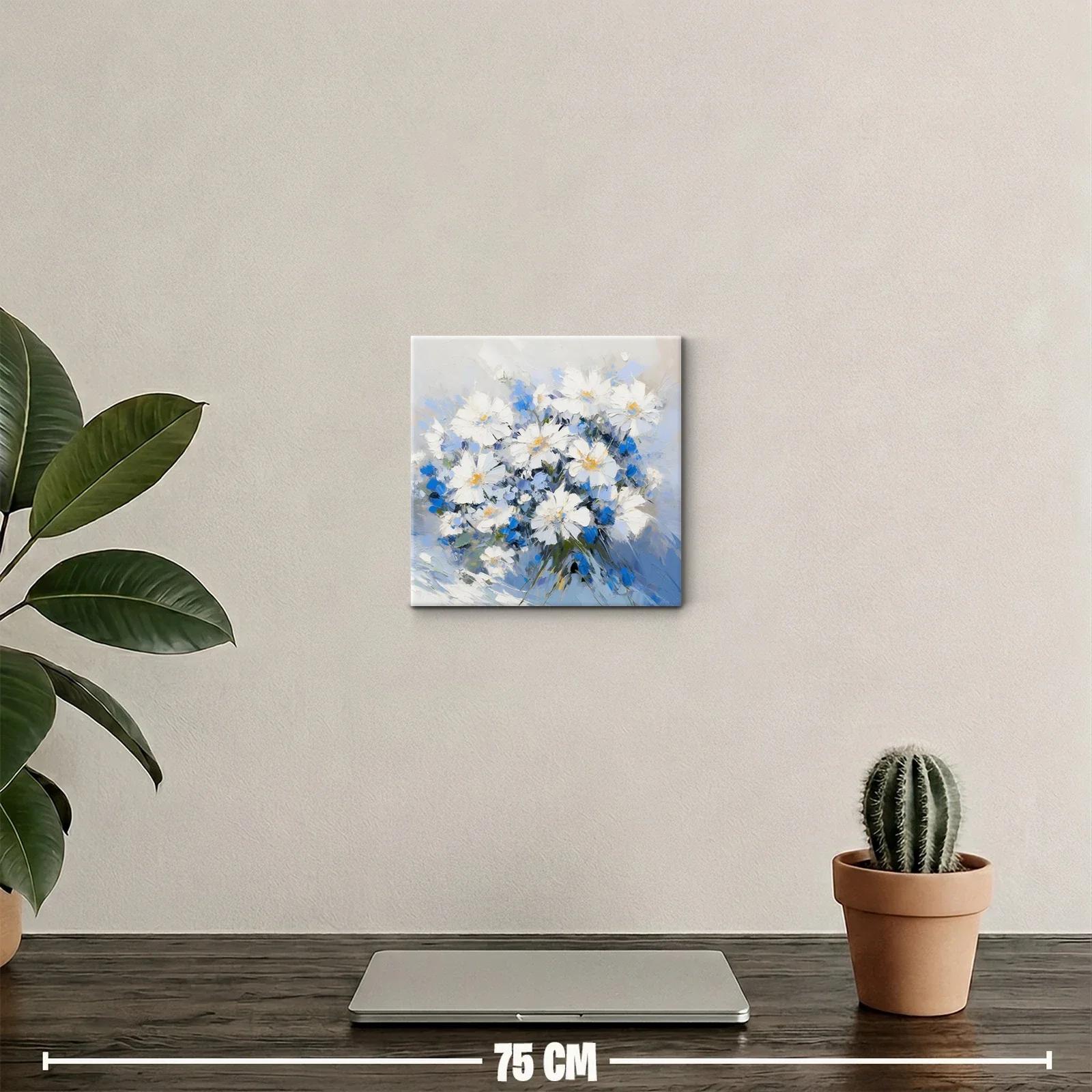 Elegante cuadro con ramo de flores blancas y azules suaves — miniatura 2