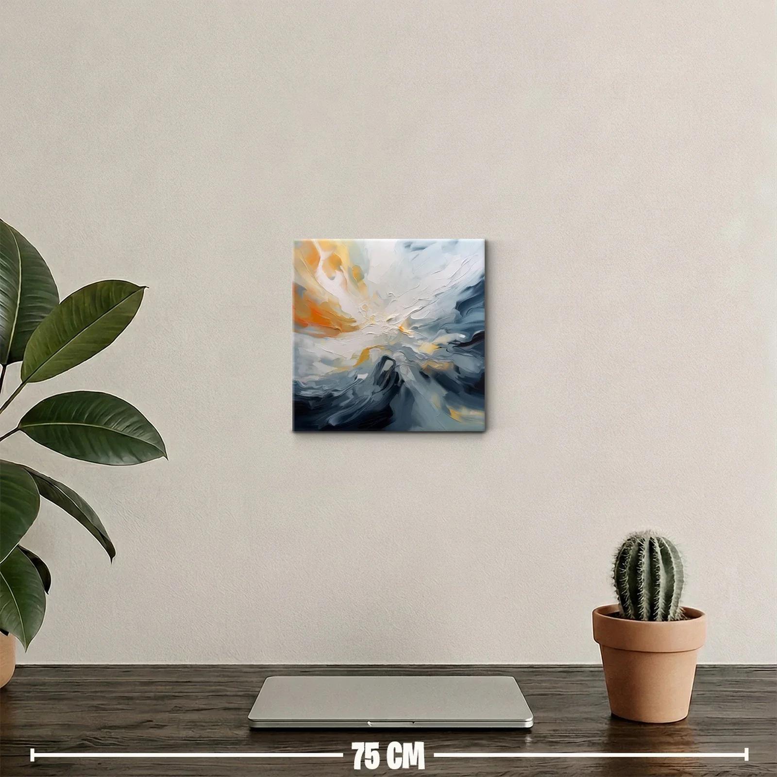Cuadro abstracto con tonos cálidos y fríos en movimiento — miniatura 2