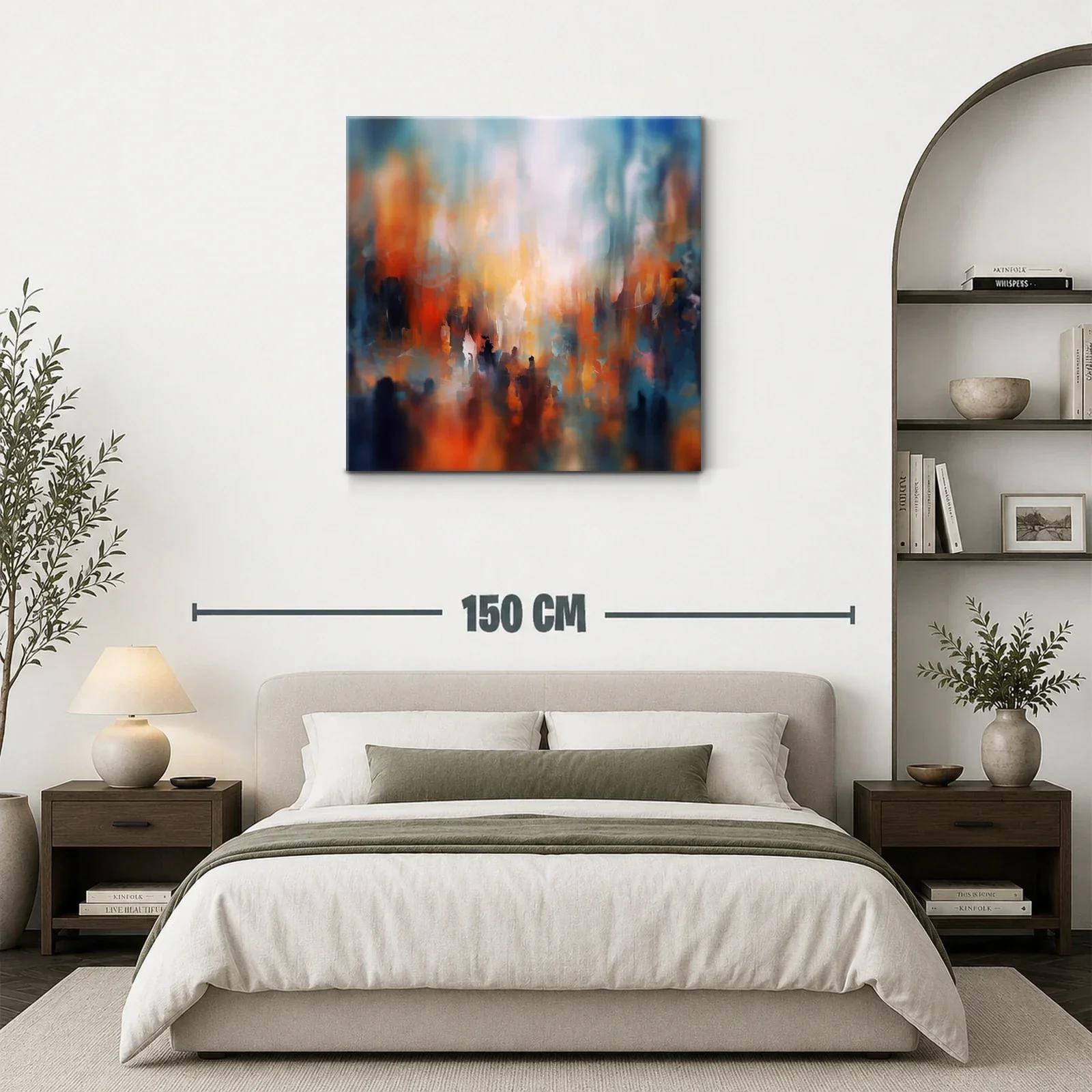 Cuadro Abstracto con Tonos Cálidos y Fríos en Armonía — miniatura 3