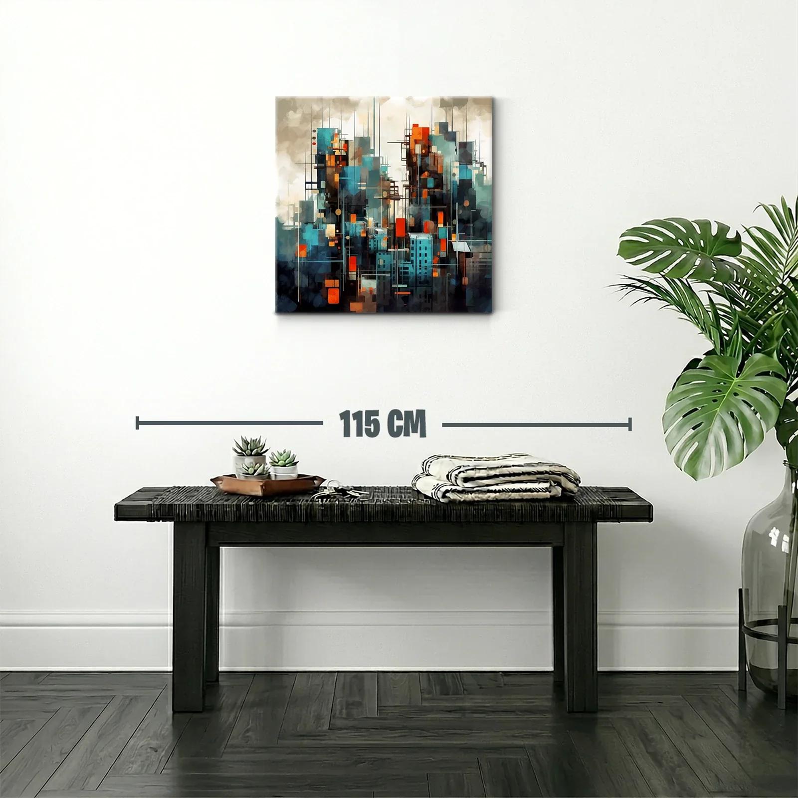 Cuadro abstracto de ciudad moderna con toques vibrantes — miniatura 2
