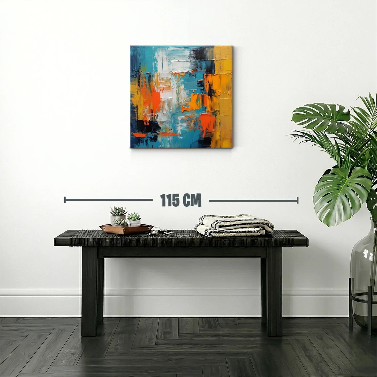 Cuadro abstracto con vibrantes tonos azul naranja y amarillo — miniatura 2