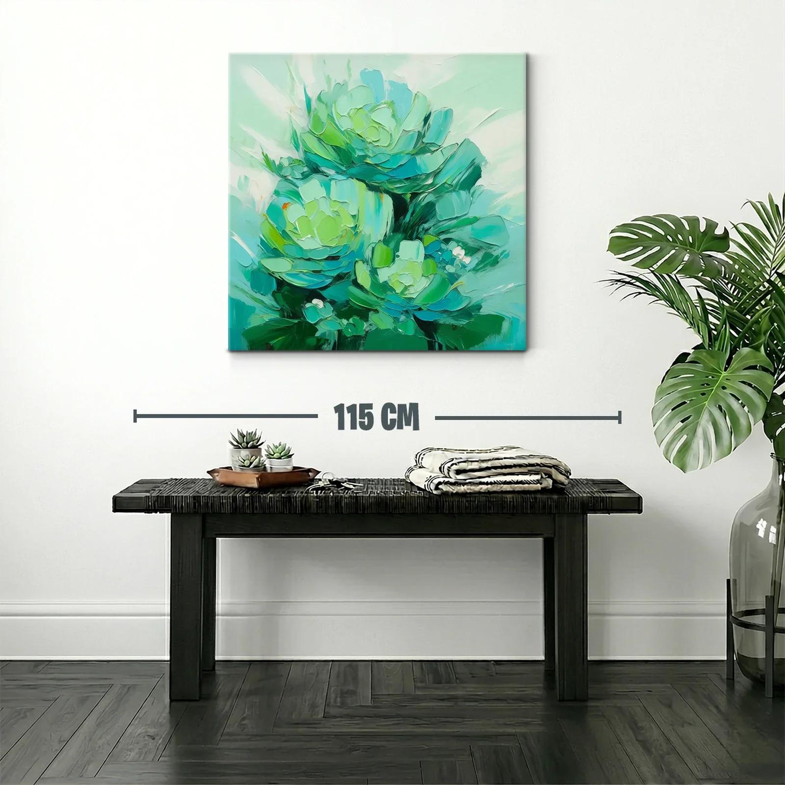Cuadro abstracto con flores en tonos verdes y azules — miniatura 2