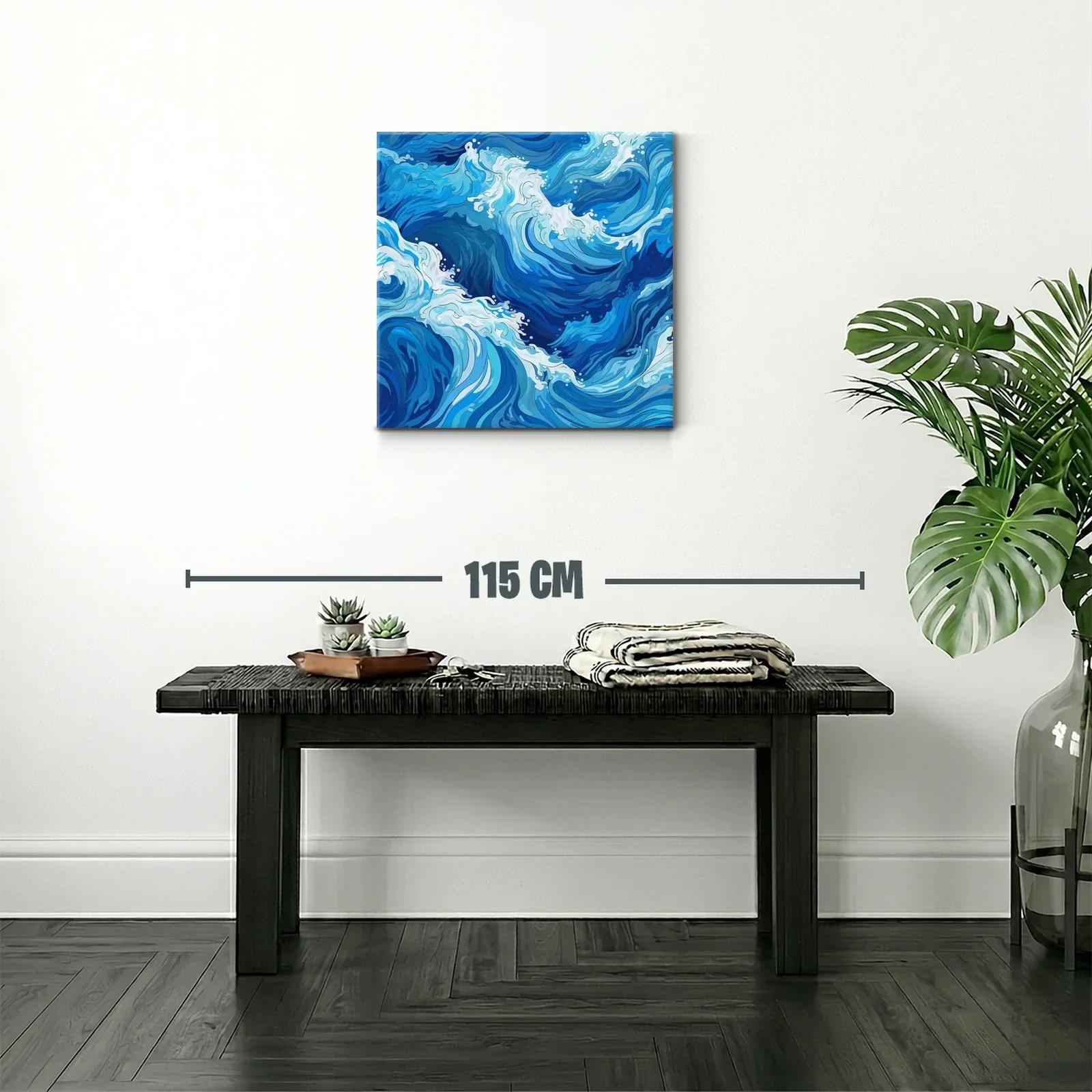 Cuadro moderno con diseño abstracto de olas en tonos azules — miniatura 2