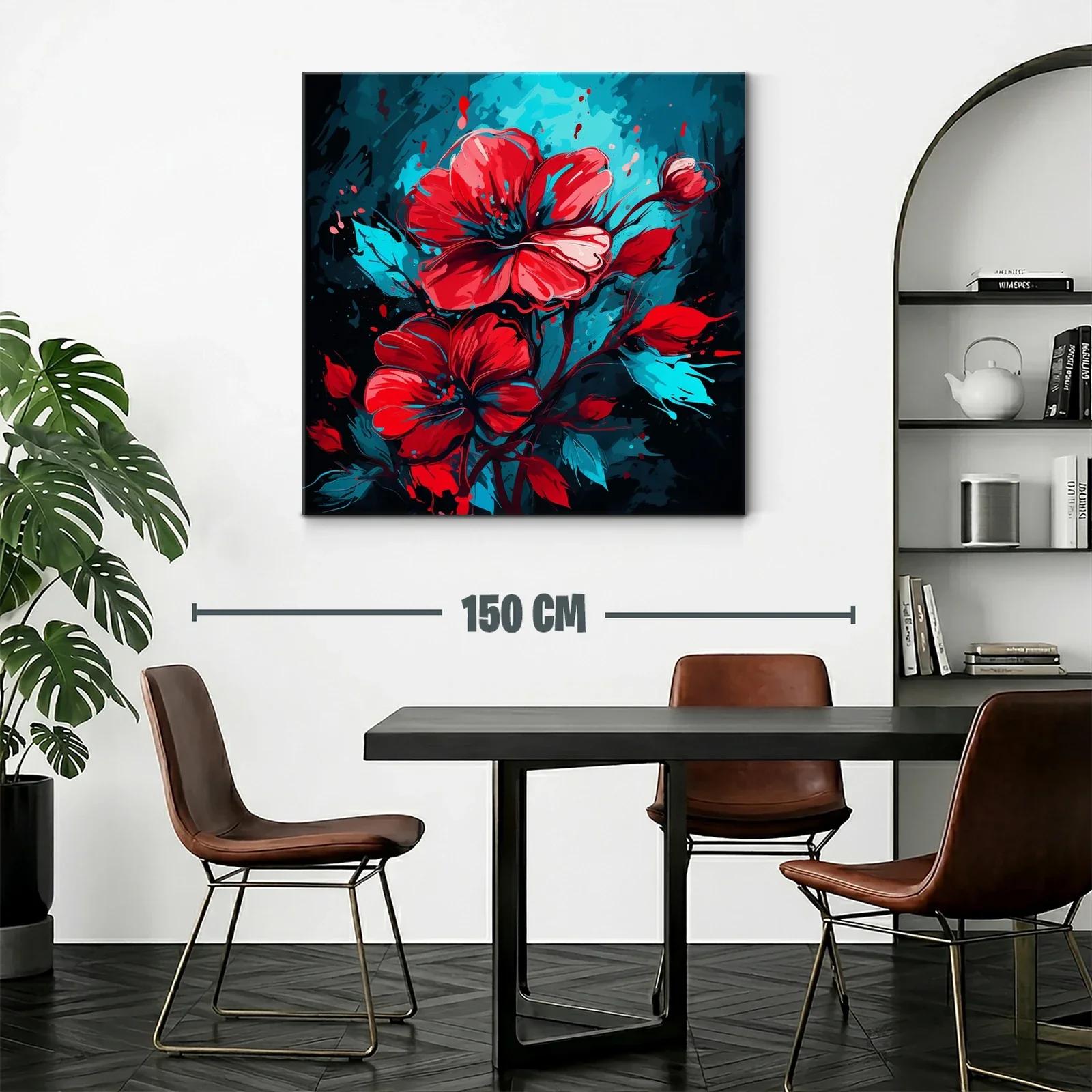 Flor roja vibrante sobre fondo azul intenso y negro — miniatura 2
