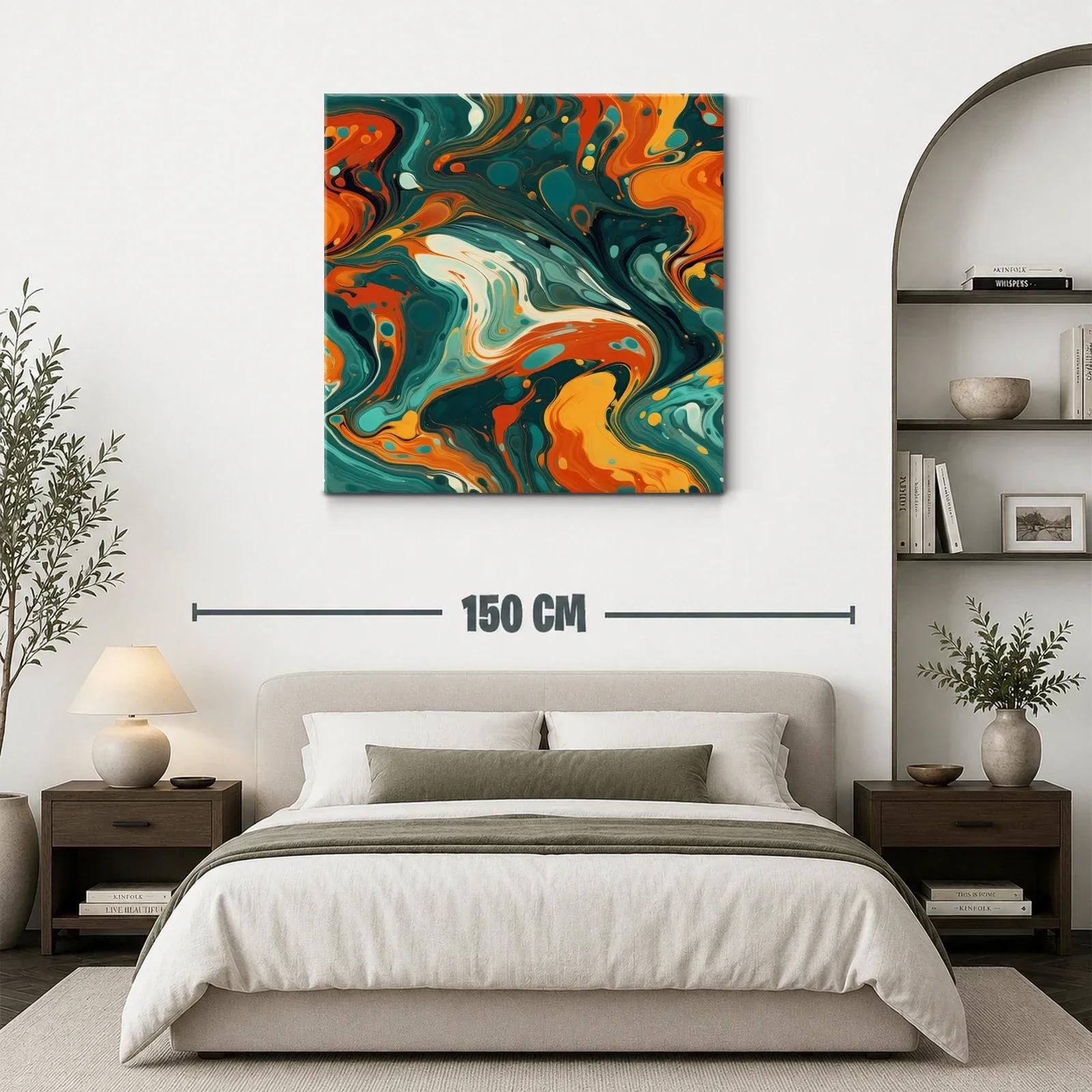 Cuadro abstracto con paleta vibrante en tonos verdes y naranjas — miniatura 3