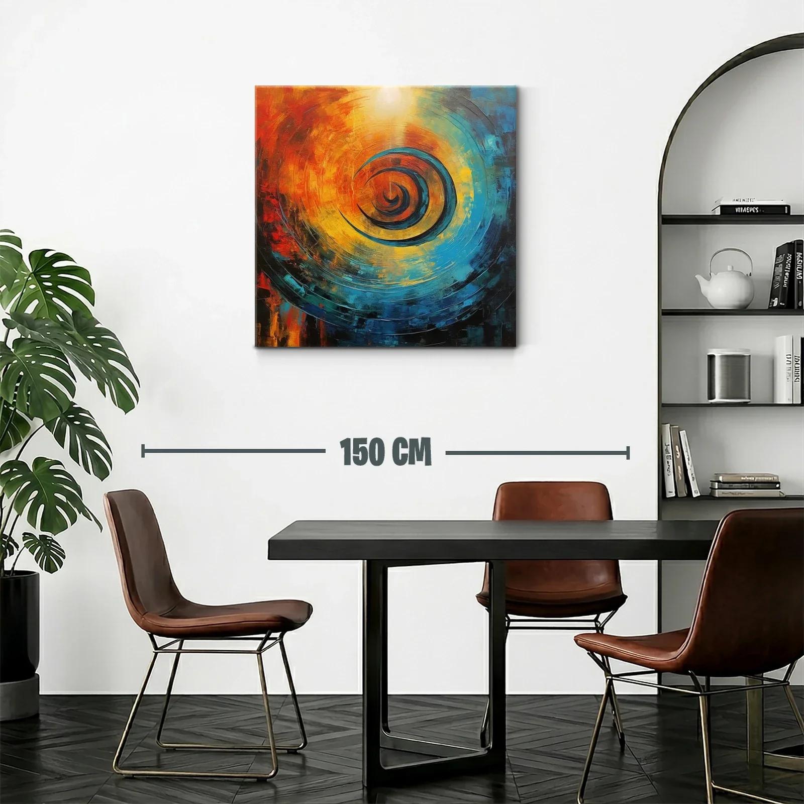 Cuadro abstracto espiral en tonos cálidos y fríos — miniatura 2