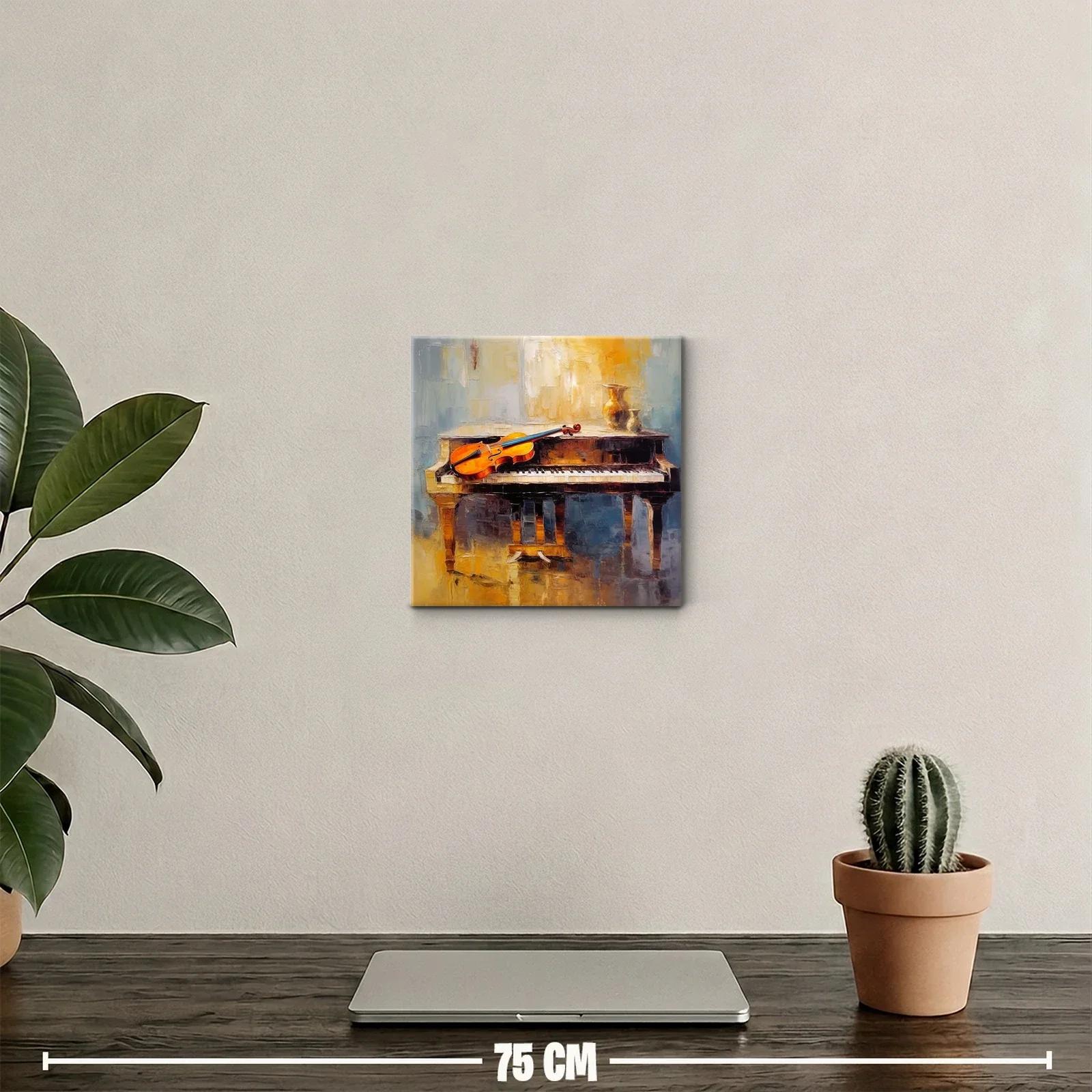 Cuadro decorativo piano con violín en tonos cálidos y fríos — miniatura 2