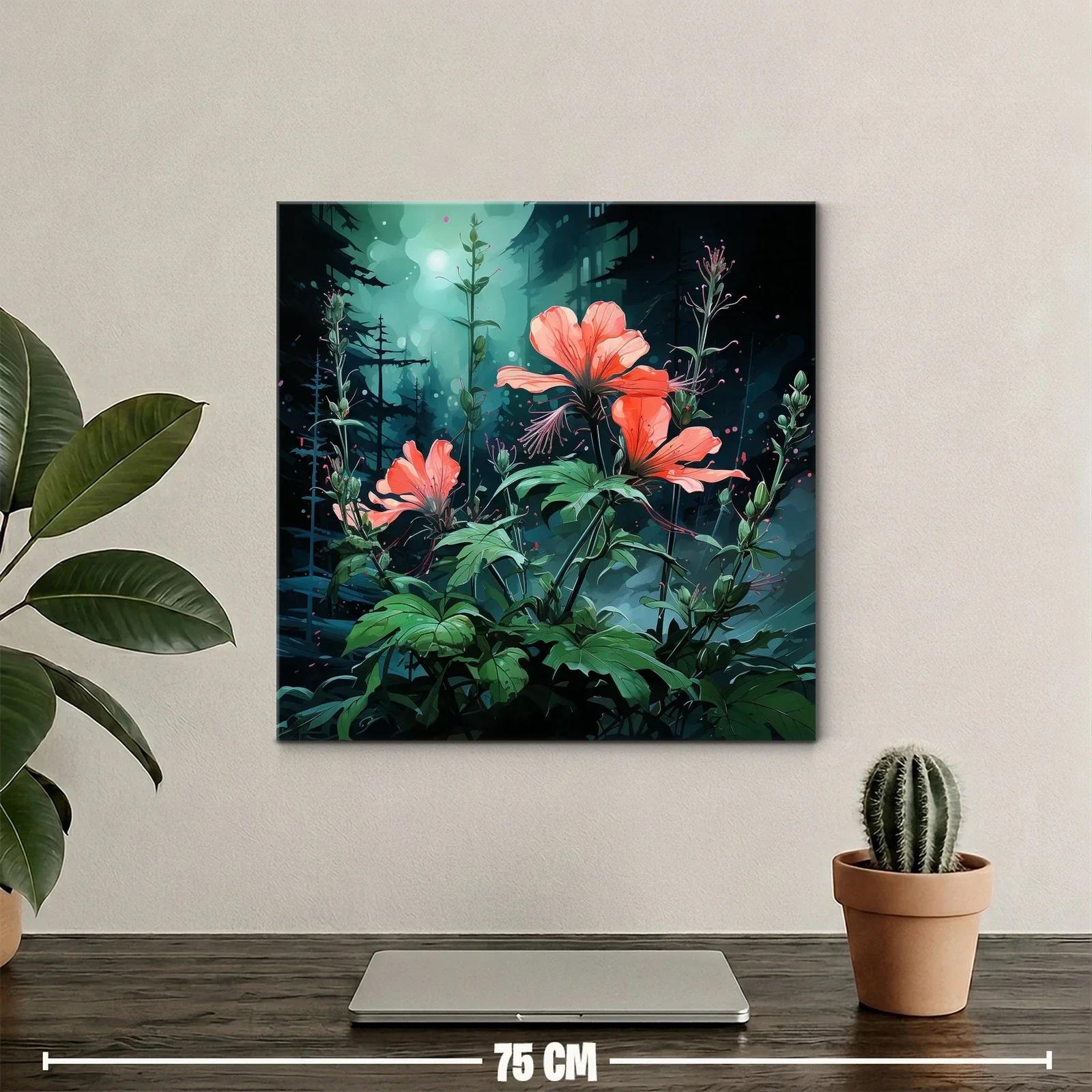Exuberante jardín nocturno con flores iluminadas en tonos cálidos — miniatura 2