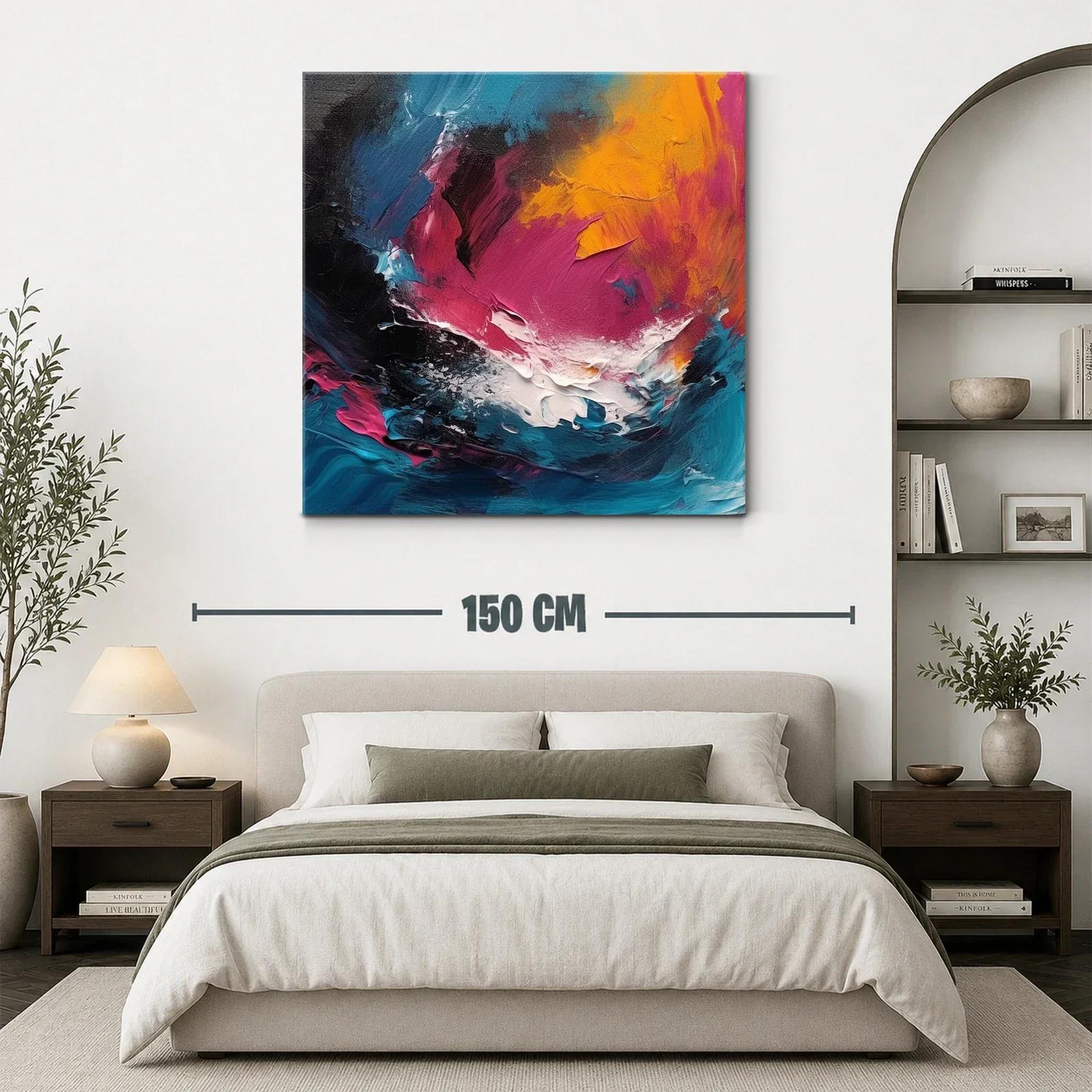 Cuadro abstracto con vibrantes tonos fucsia naranja y azul — miniatura 3