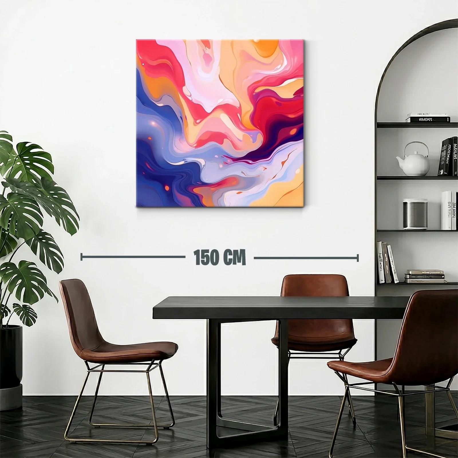 Cuadro abstracto con formas fluidas en tonos cálidos y fríos — miniatura 2