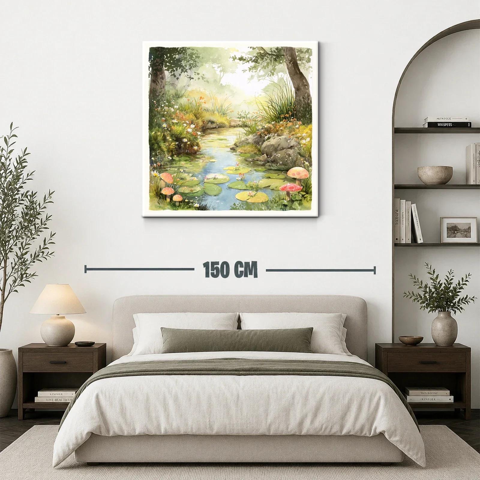 Paisaje natural con estanque y setas entre vegetación — miniatura 3