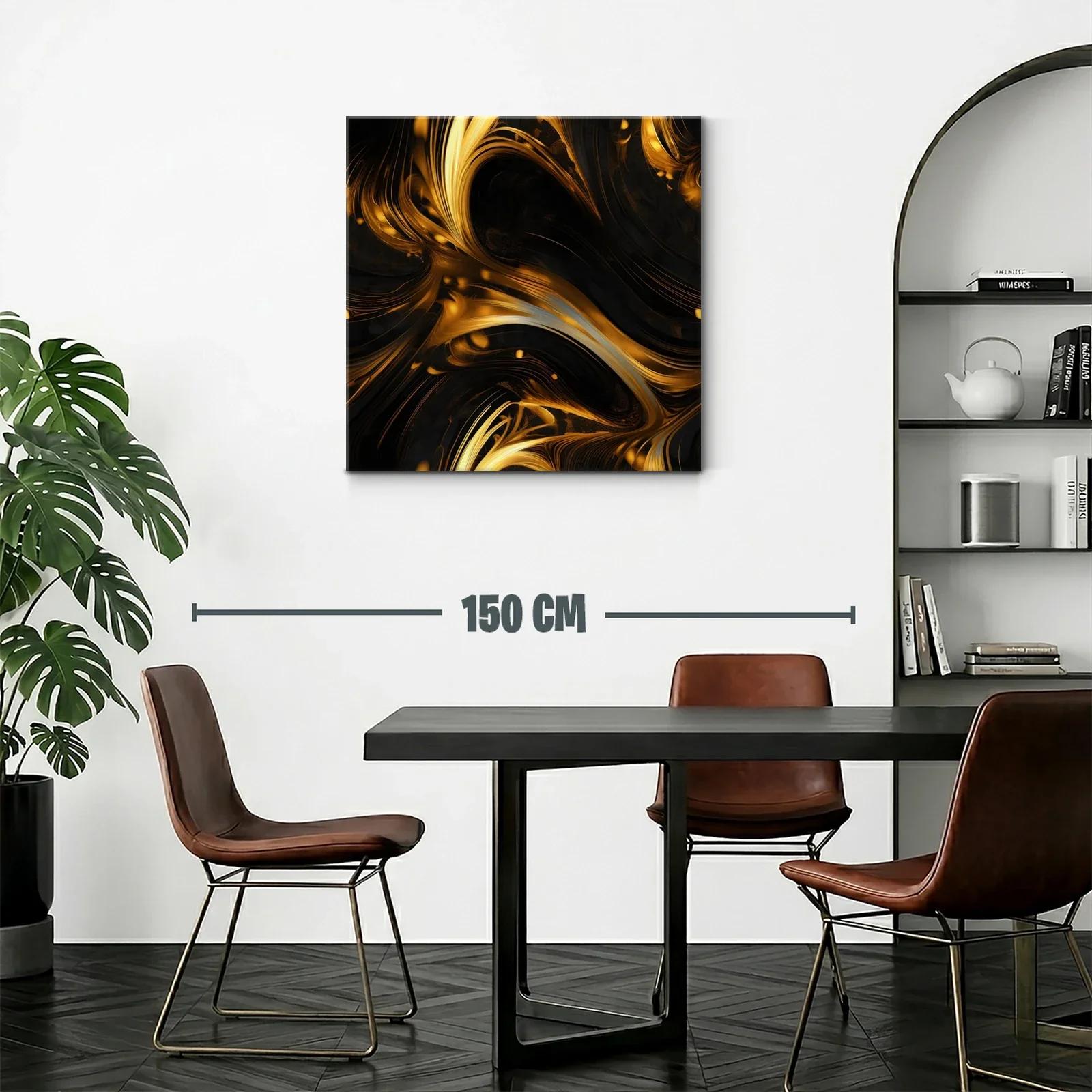 Composición abstracta en tonos dorados y negros con movimiento fluido — miniatura 2
