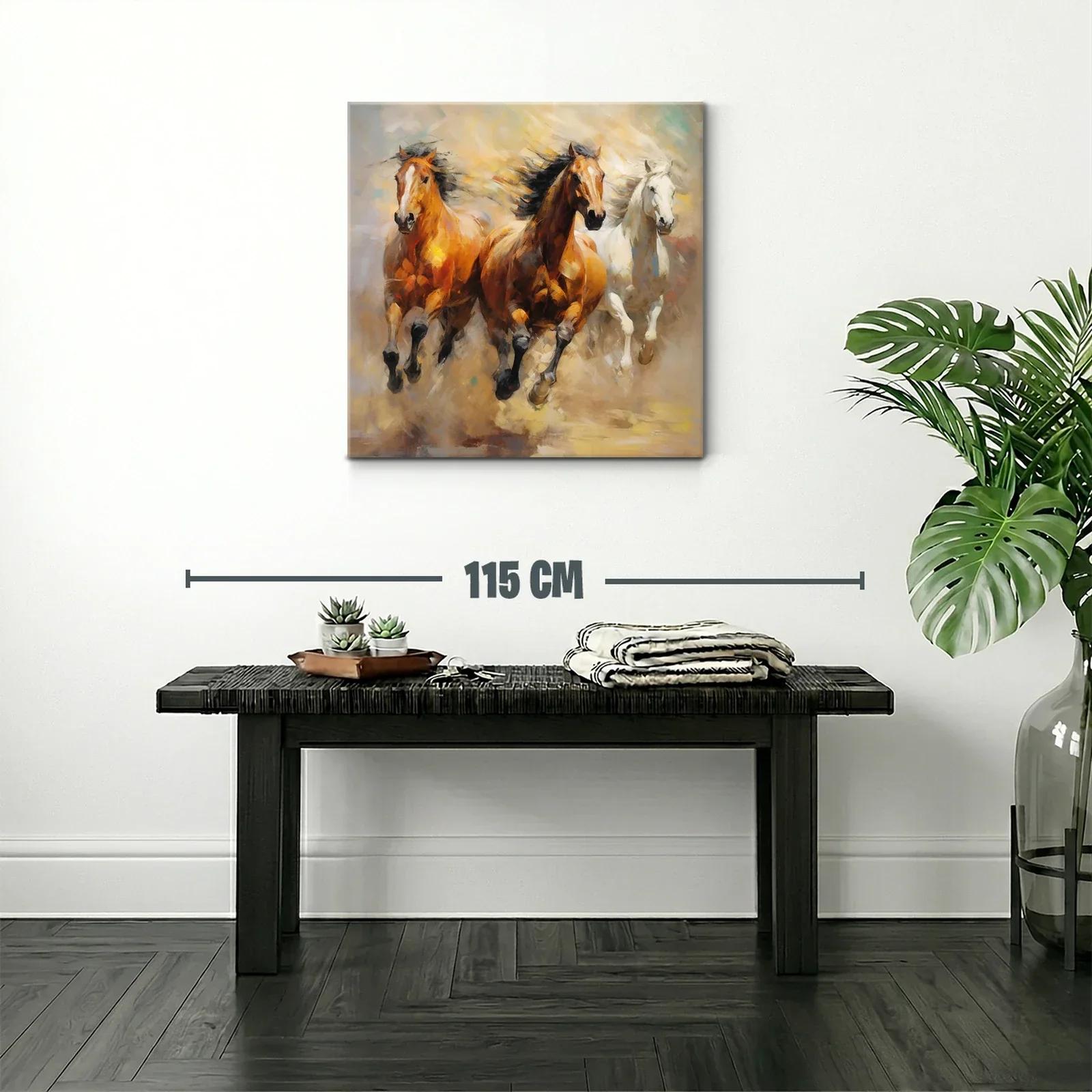 Cuadro de caballos al galope con tonos cálidos y dinámicos — miniatura 2