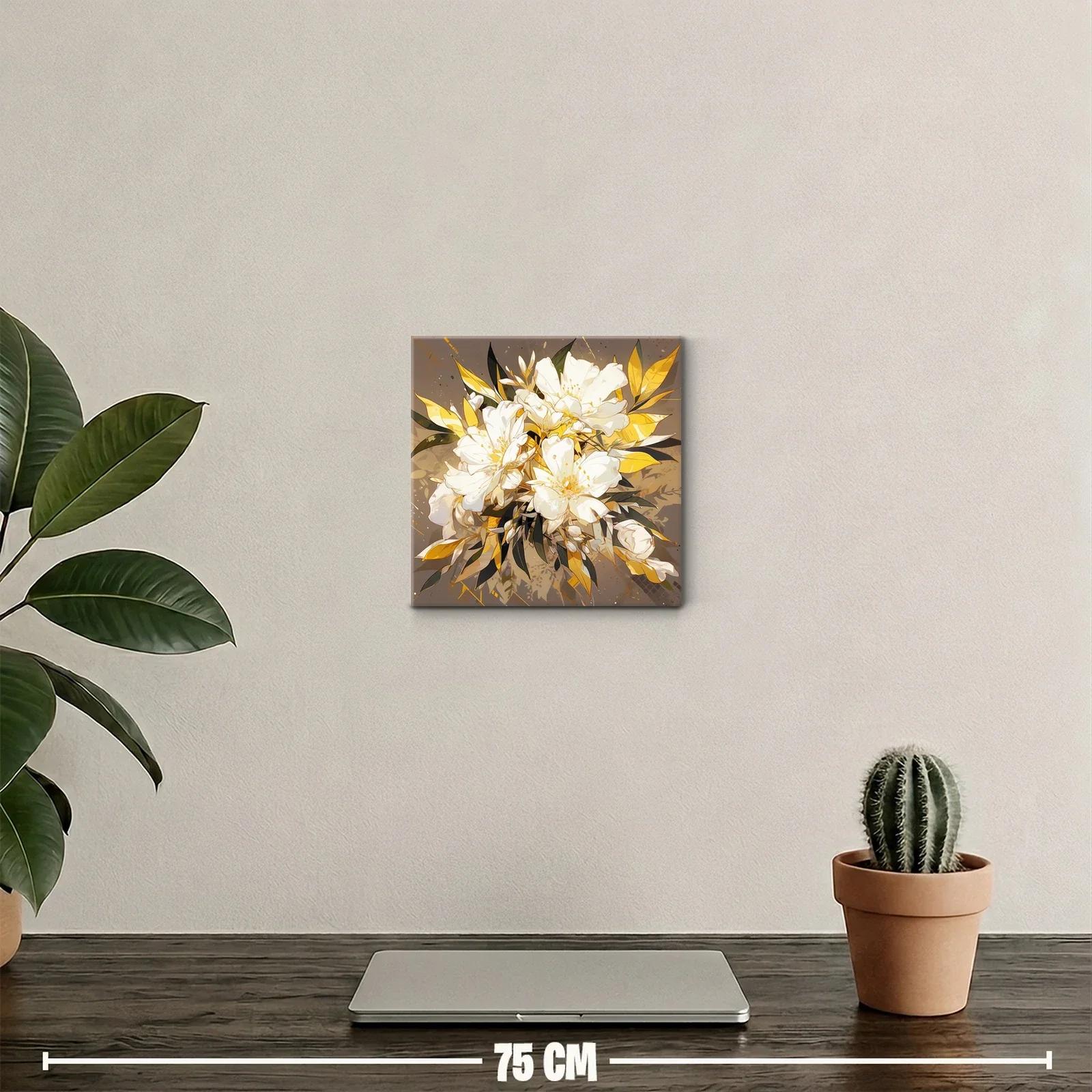 Cuadro decorativo con flores blancas y detalles dorados — miniatura 2