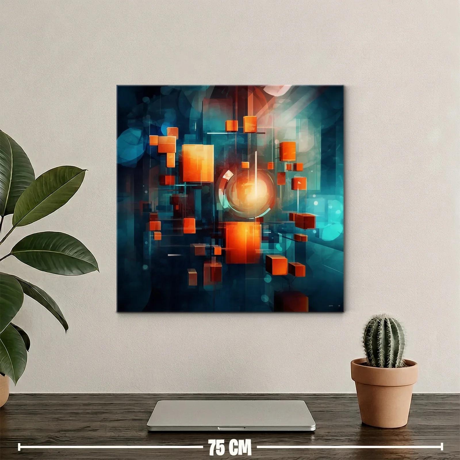 Composición abstracta con cubos naranjas flotantes en fondo azul — miniatura 2